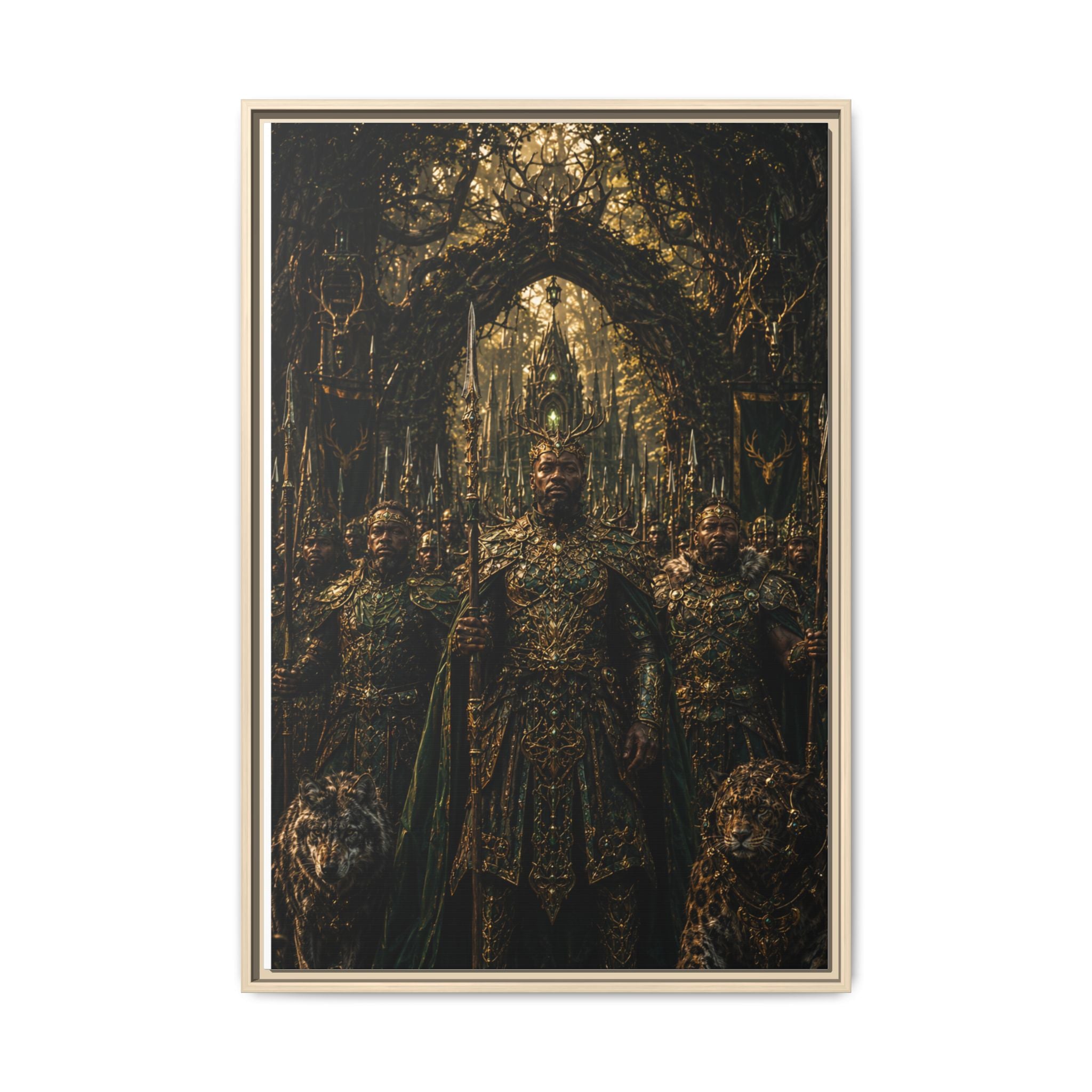 Framed Matte Canvas — Regal Fantasy King in Ornate Armor