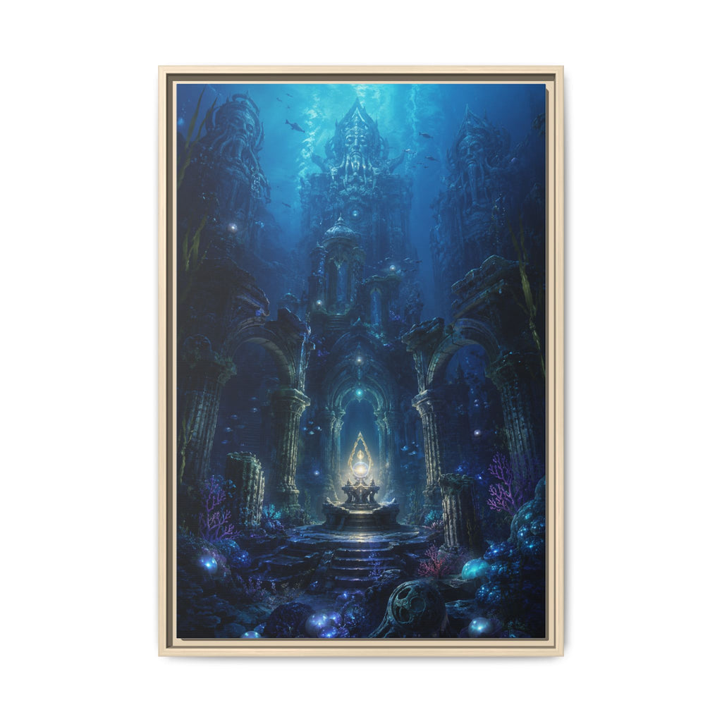 Framed Matte Canvas - Enchanted Underwater Temple Fantasy Art