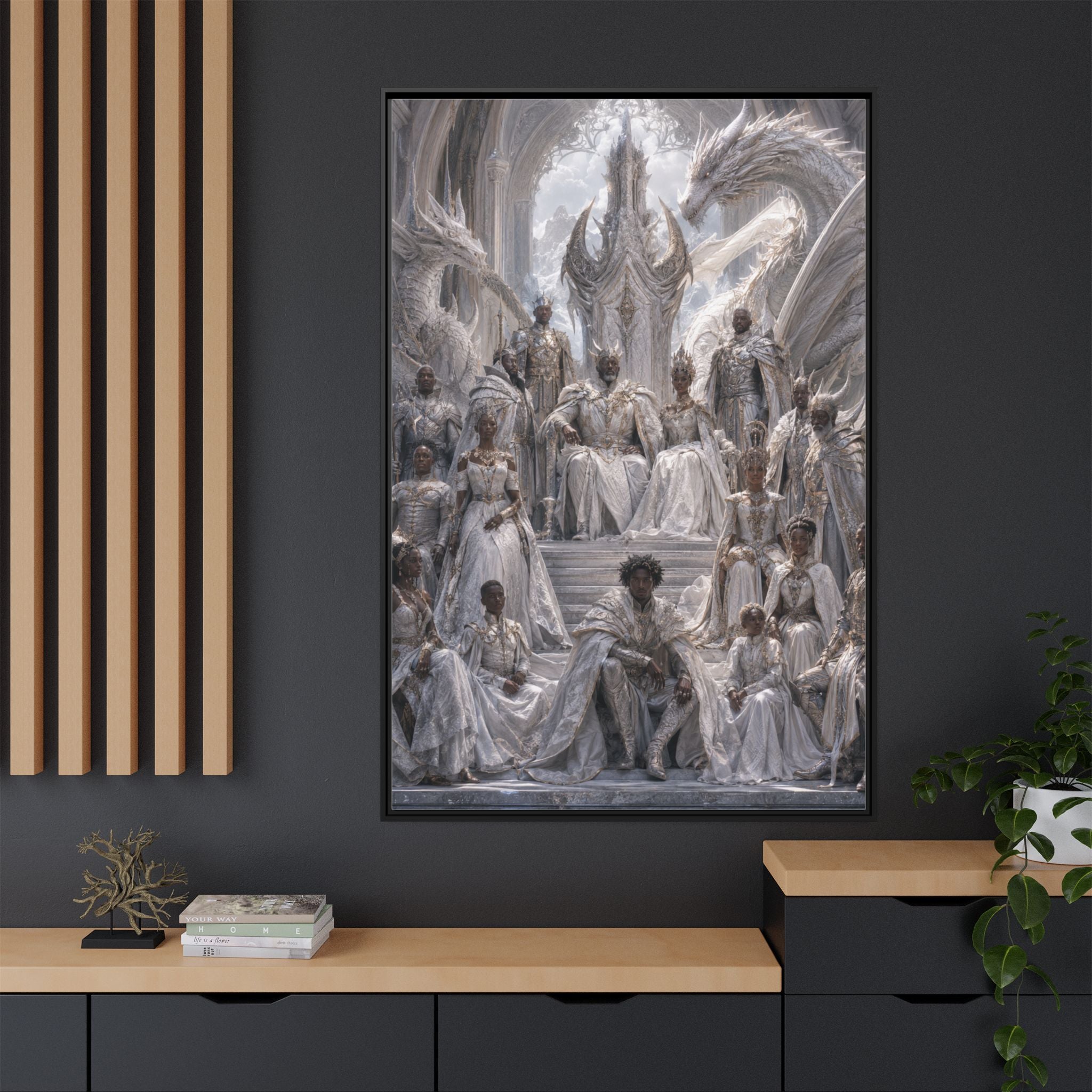 Framed Matte Canvas — Regal Dragon Court Fantasy Art Print