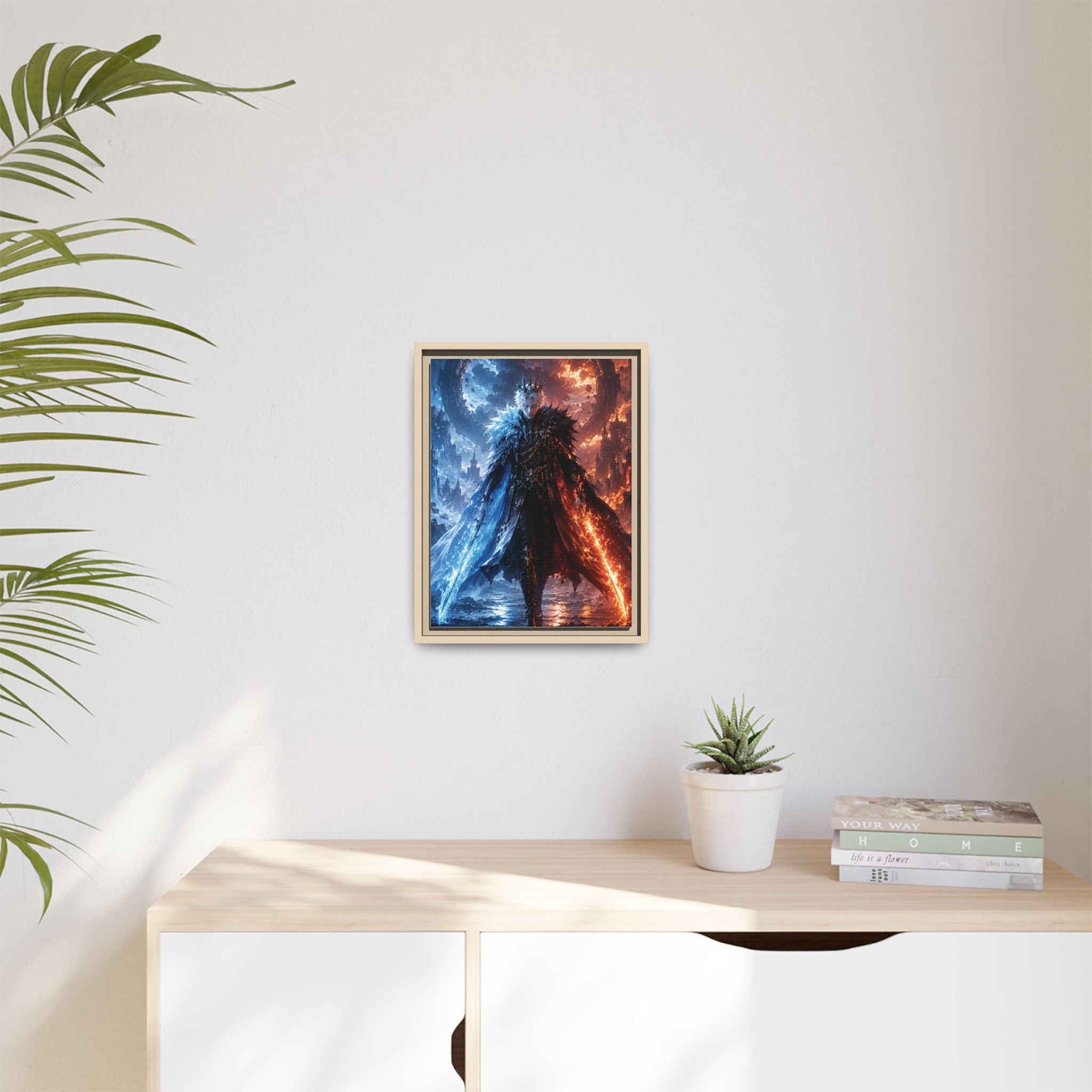 Framed Fantasy Canvas Print — Ice vs Fire Dark Knight Wall Art