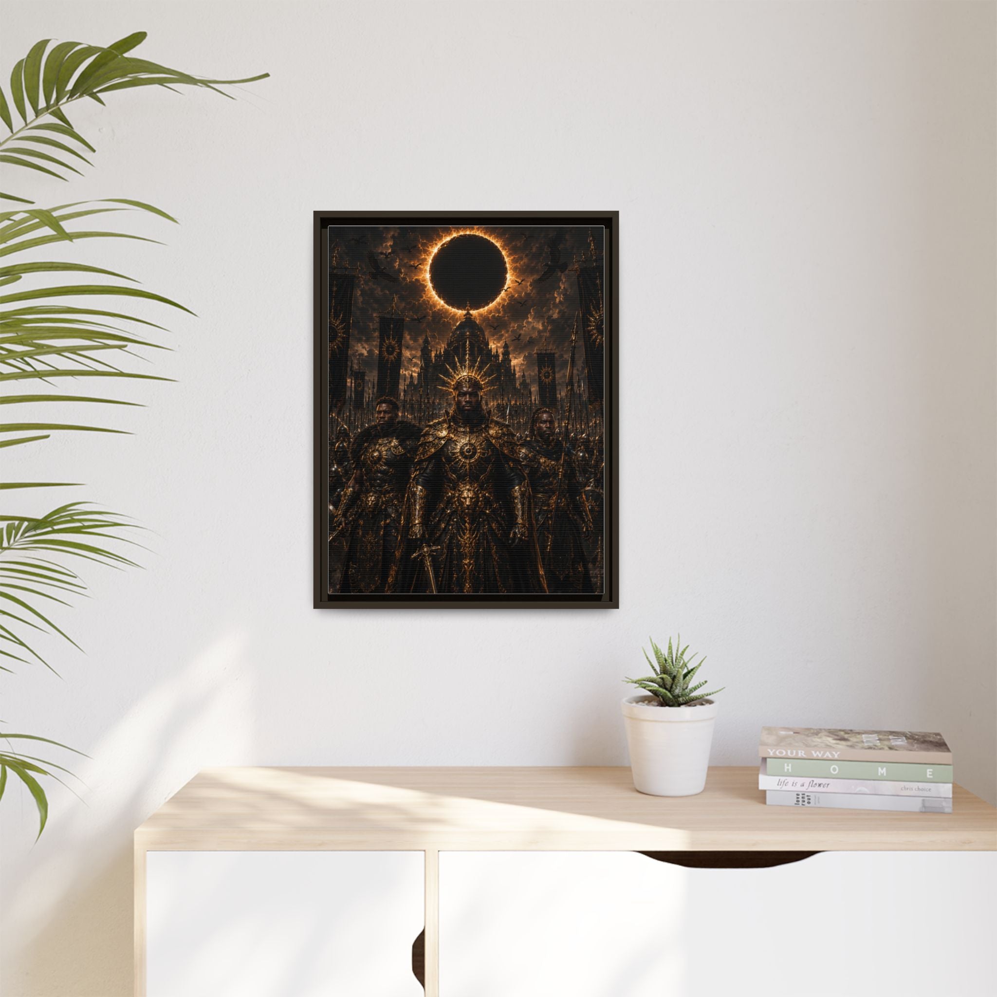 Dark Solar Eclipse Warrior Matte Canvas Framed Art Print