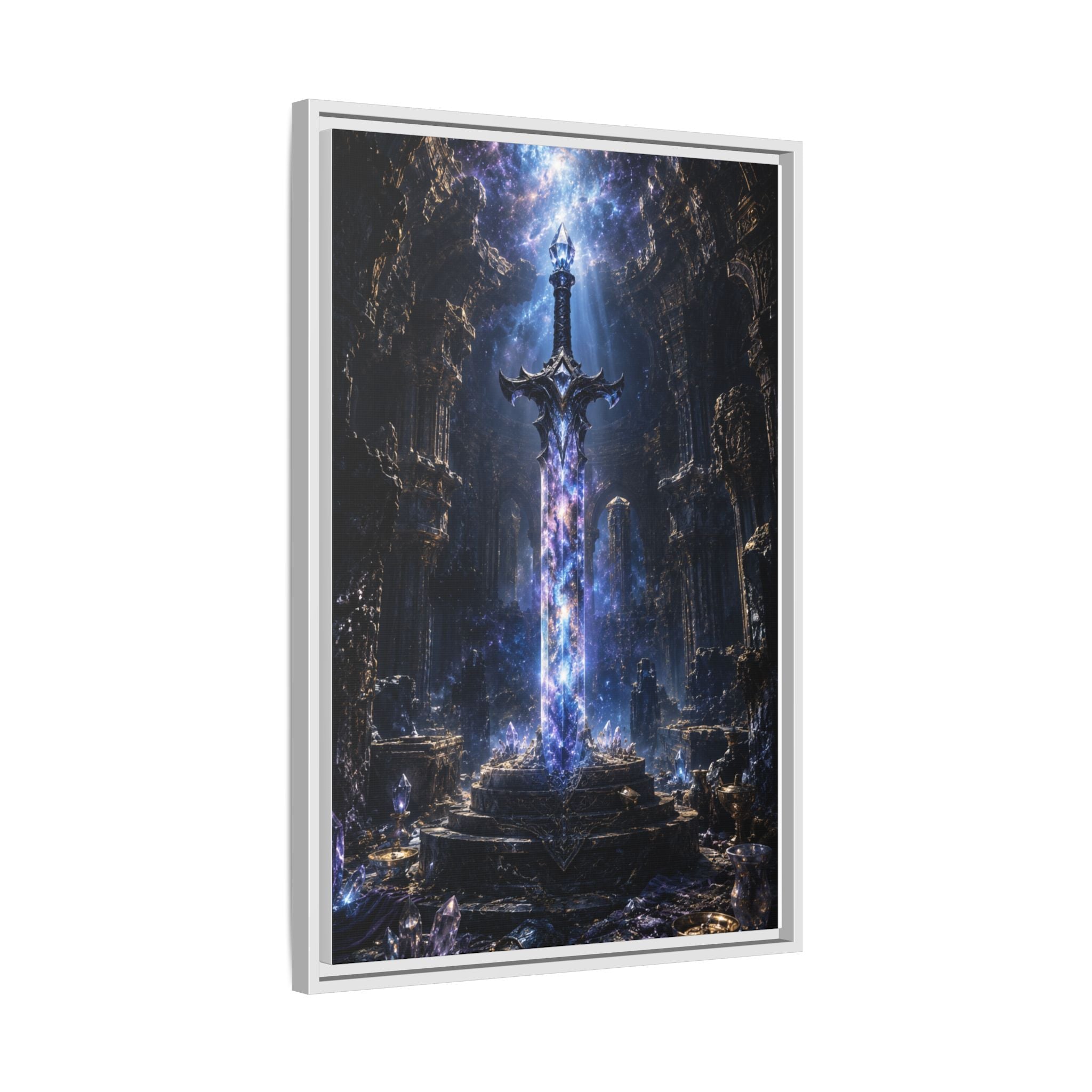 Framed Fantasy Sword Canvas — Mystical Glowing Blade Wall Art