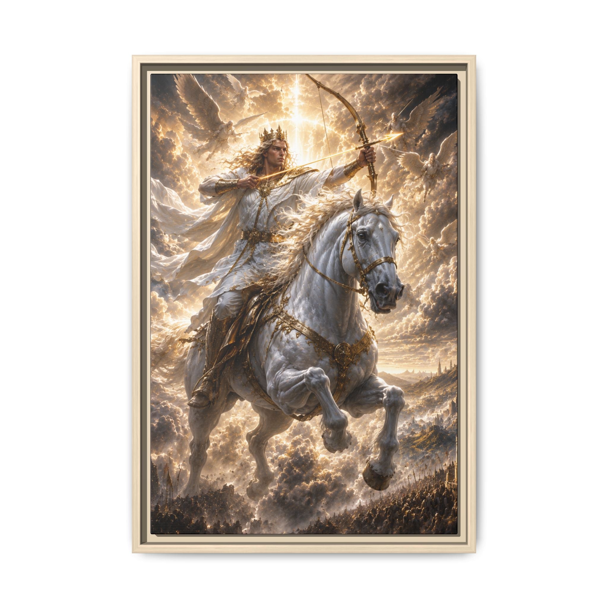 Mythic Warrior on White Steed — Fine Art Paper Print Wall Art