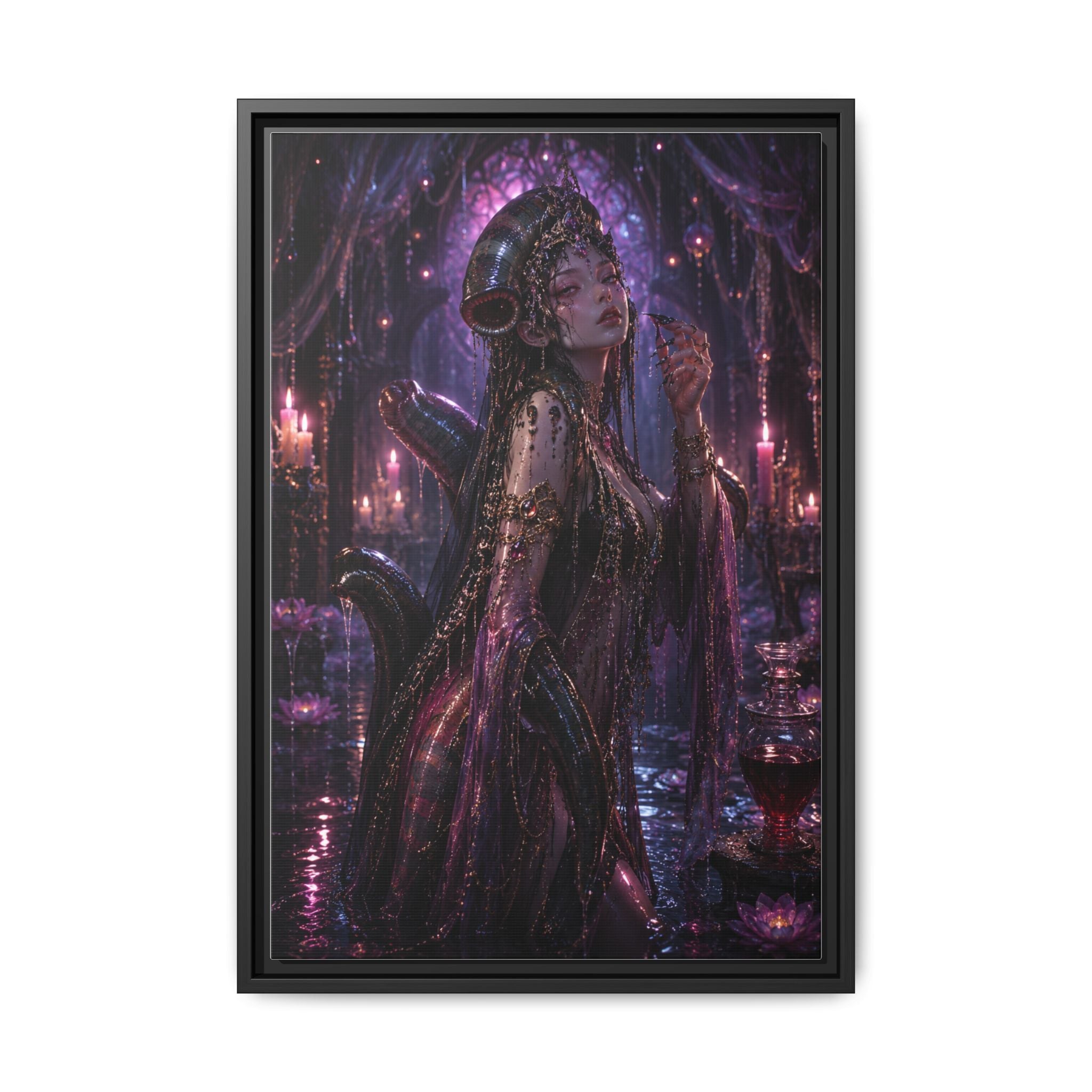 Gothic Fantasy Goddess Matte Canvas Print — Framed Dark Purple Wall Art