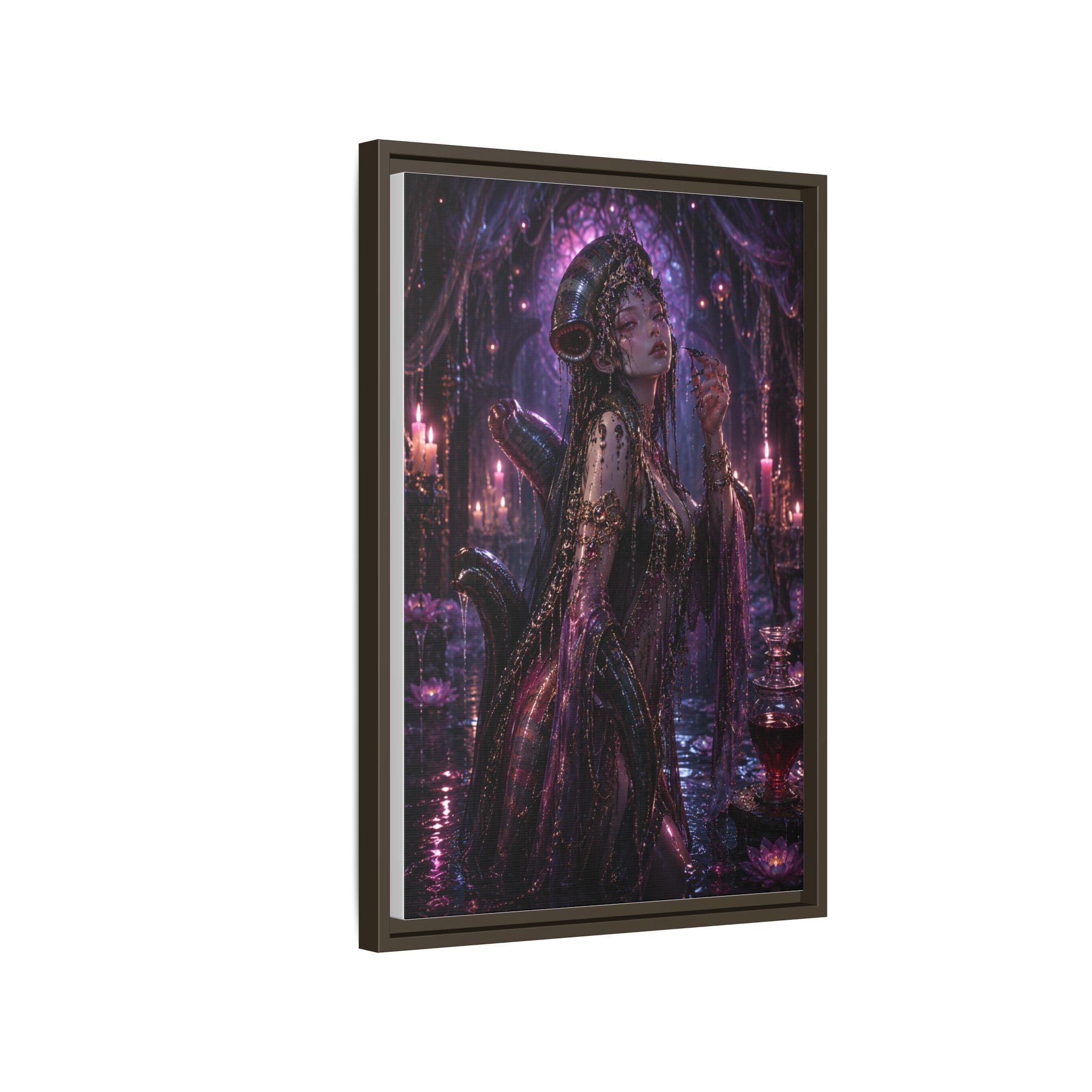 Gothic Fantasy Goddess Matte Canvas Print — Framed Dark Purple Wall Art