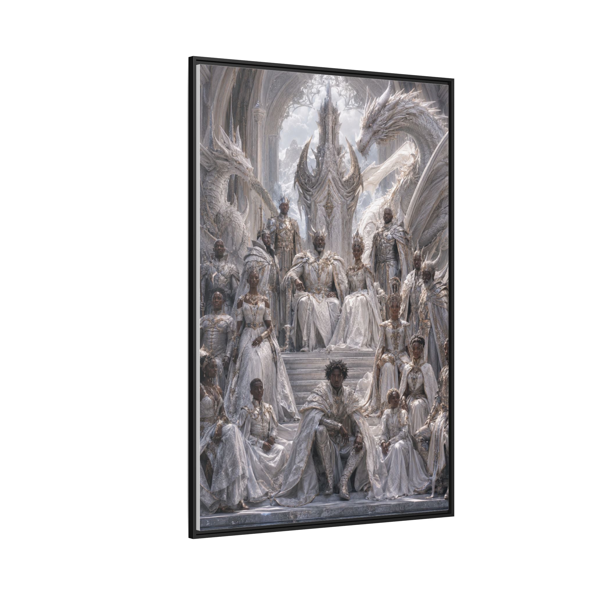 Framed Matte Canvas — Regal Dragon Court Fantasy Art Print