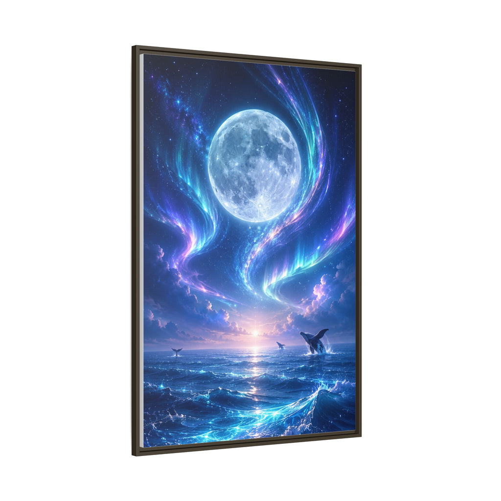 Framed Canvas Art - Lunar Aurora Ocean Scene