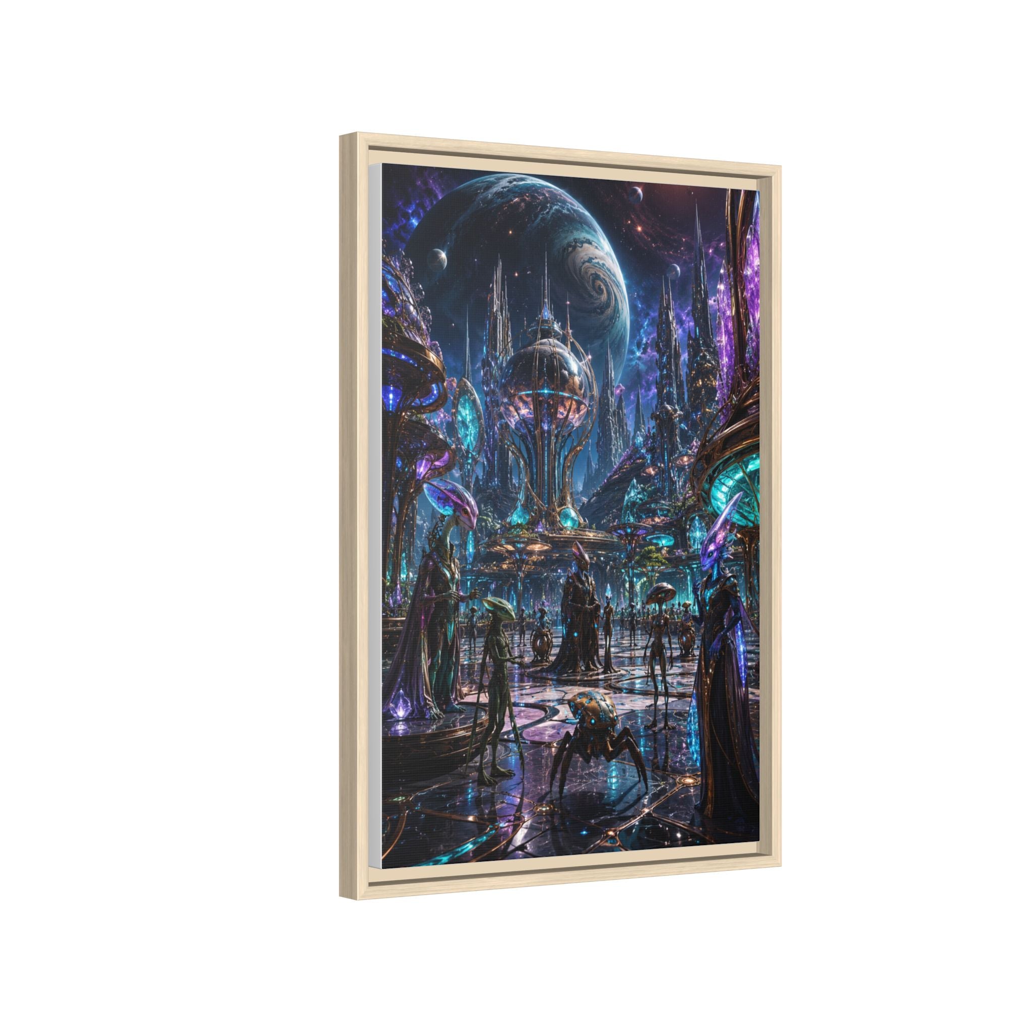 Framed Matte Canvas - Neon Sci‑Fi Cityscape Wall Art