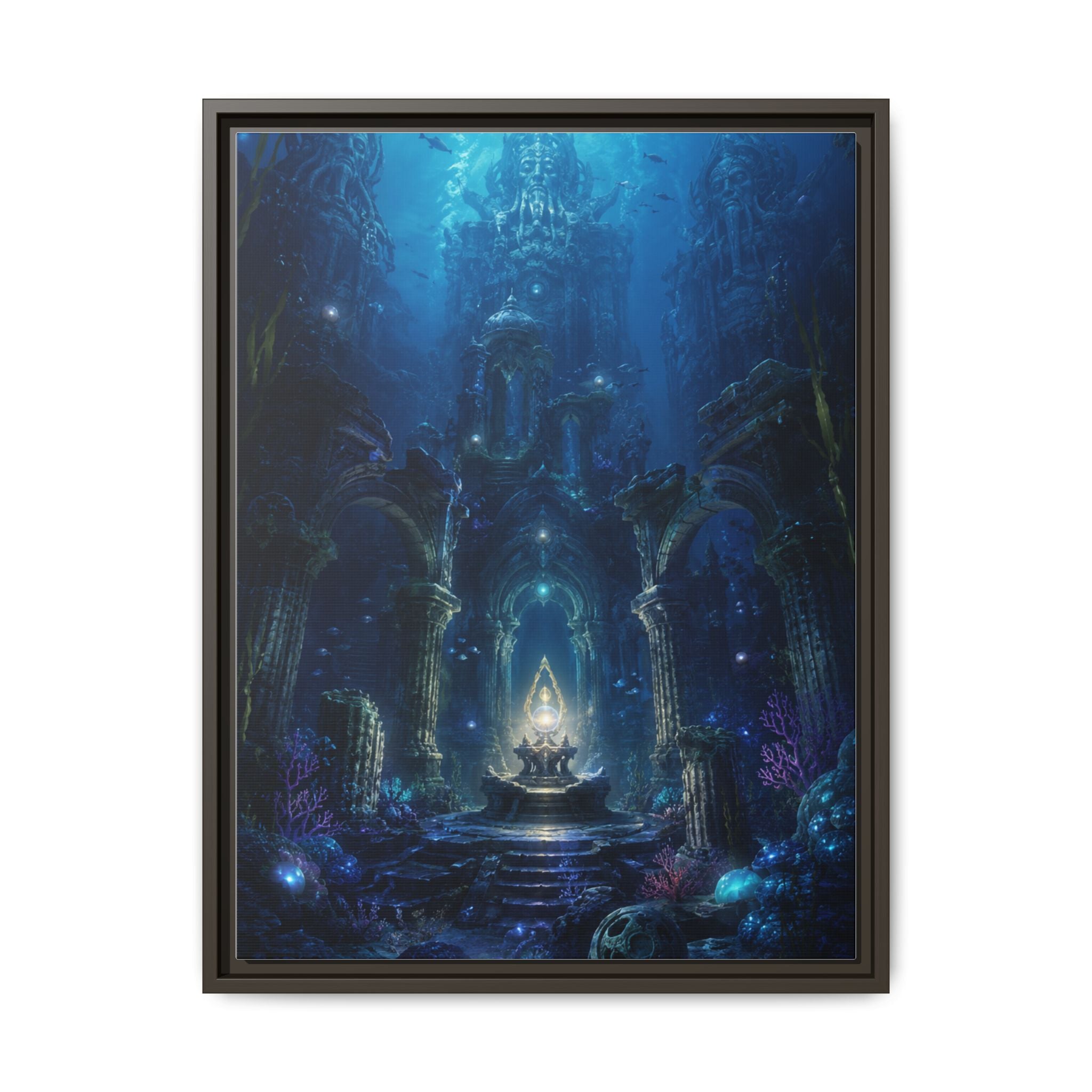 Framed Matte Canvas - Enchanted Underwater Temple Fantasy Art