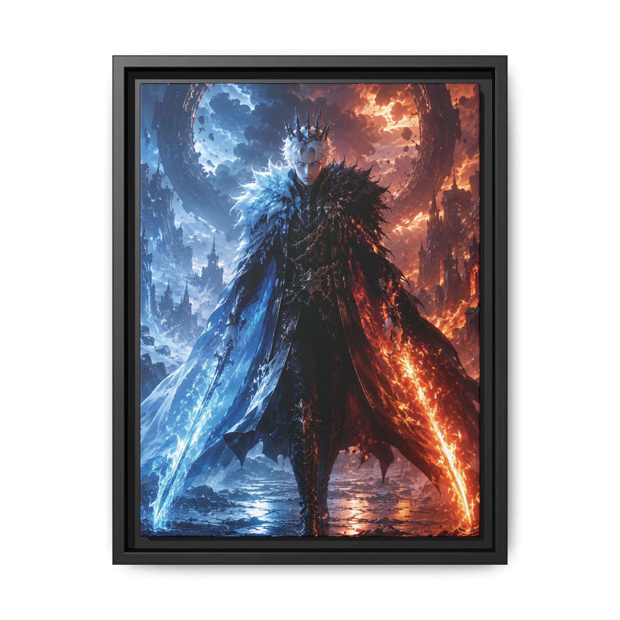 Fantasy Fine Art Paper Print — Ice vs Fire Dark Knight Wall Art Fine Art Paper Print