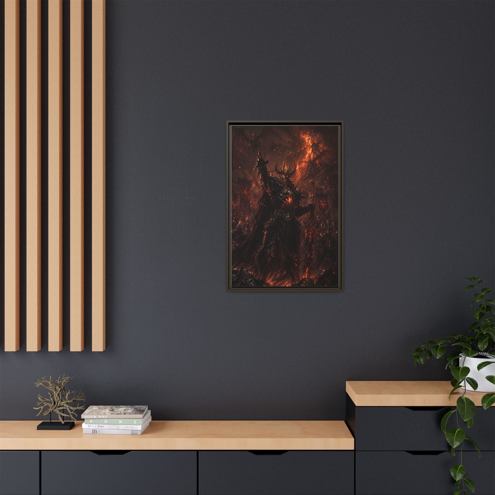Framed Matte Canvas: Infernal Dark Lord Fantasy Wall Art