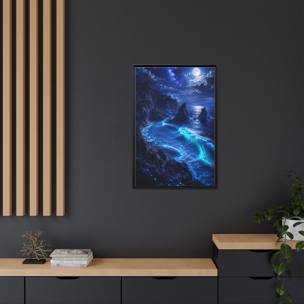 Framed Matte Canvas: Luminous Moonlit Ocean Art Print