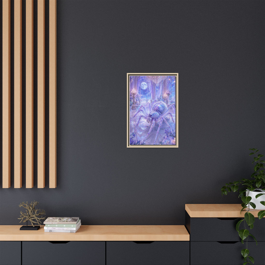 Moonlit Spider Fantasy Canvas Print — Lavender Enchanted Wall Art (Framed)