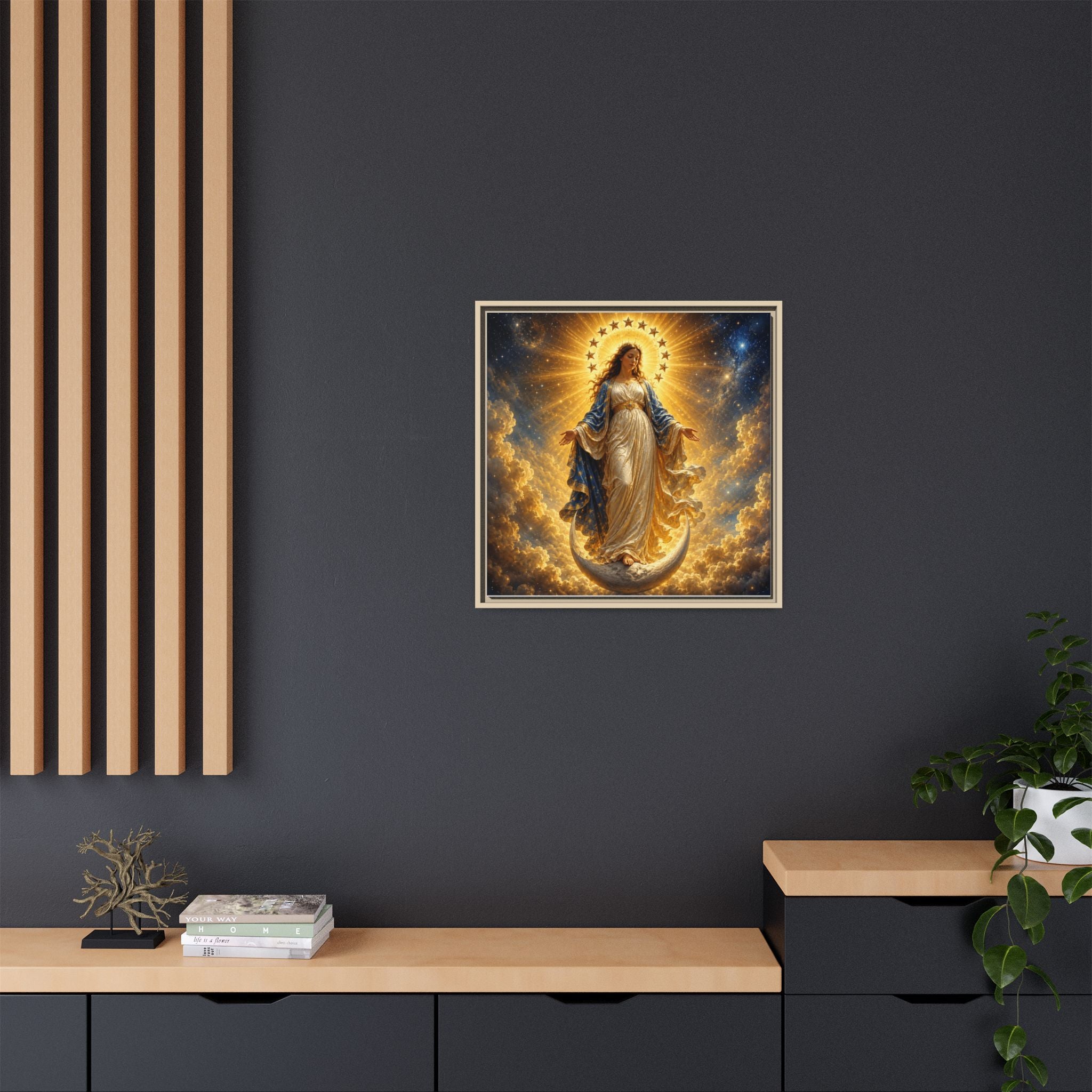 Madonna and Childlike Grace Framed Matte Canvas – Radiant Virgin Mary Wall Art
