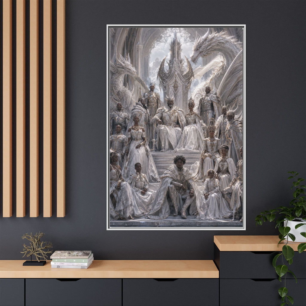Framed Matte Canvas — Regal Dragon Court Fantasy Art Print