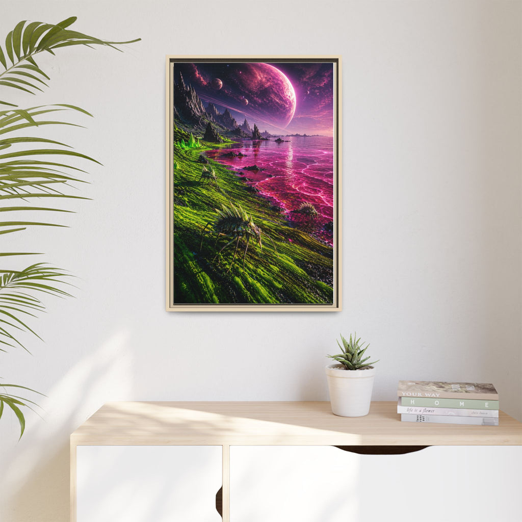 Framed Matte Canvas - Neon Alien Landscape Wall Art