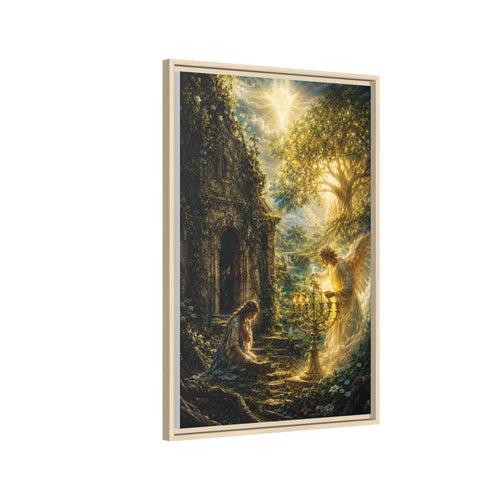Angelic Prayer Scene Framed Matte Canvas Print