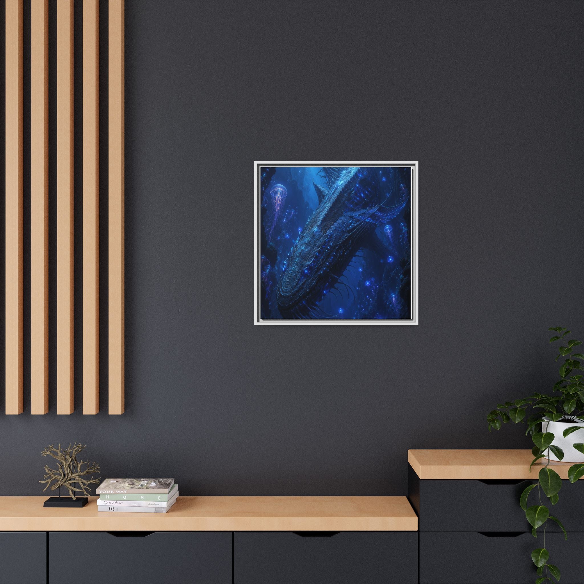 Framed Matte Canvas Art - Deep Sea Leviathan Fantasy Print