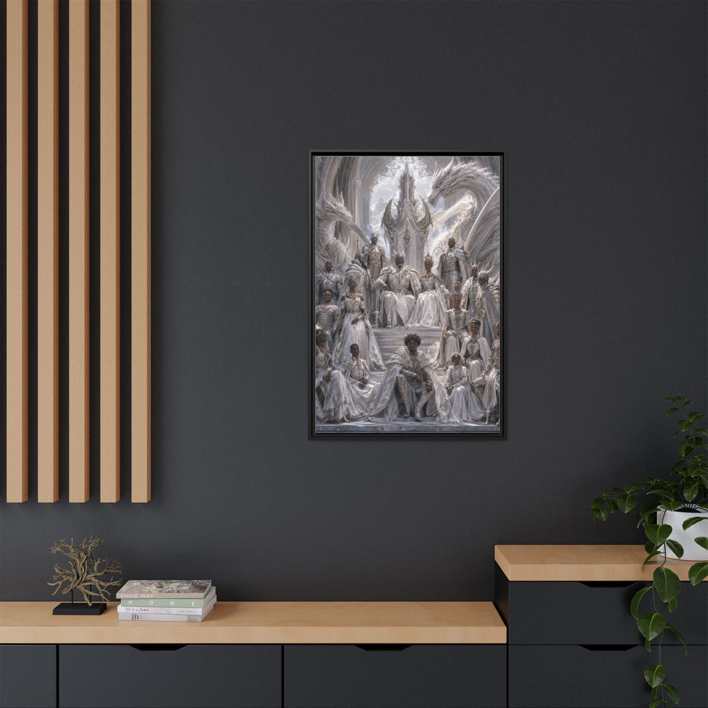 Framed Matte Canvas — Regal Dragon Court Fantasy Art Print