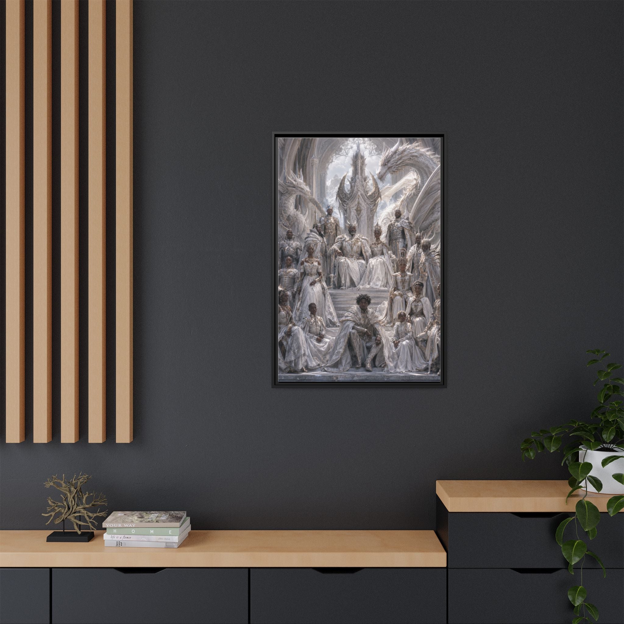 Framed Matte Canvas — Regal Dragon Court Fantasy Art Print