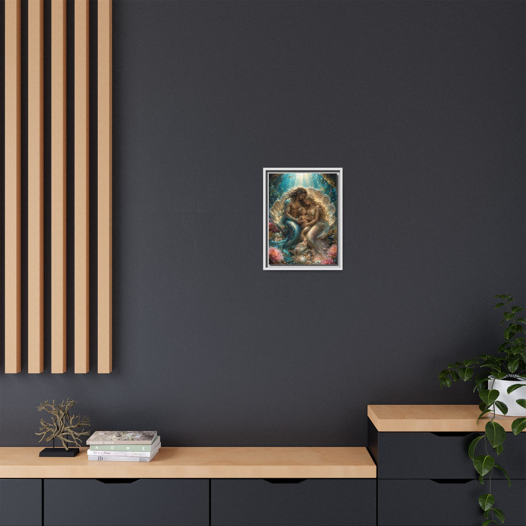 Framed Mermaid Family Art Print — Oceanic Fantasy Canvas Wall Decor