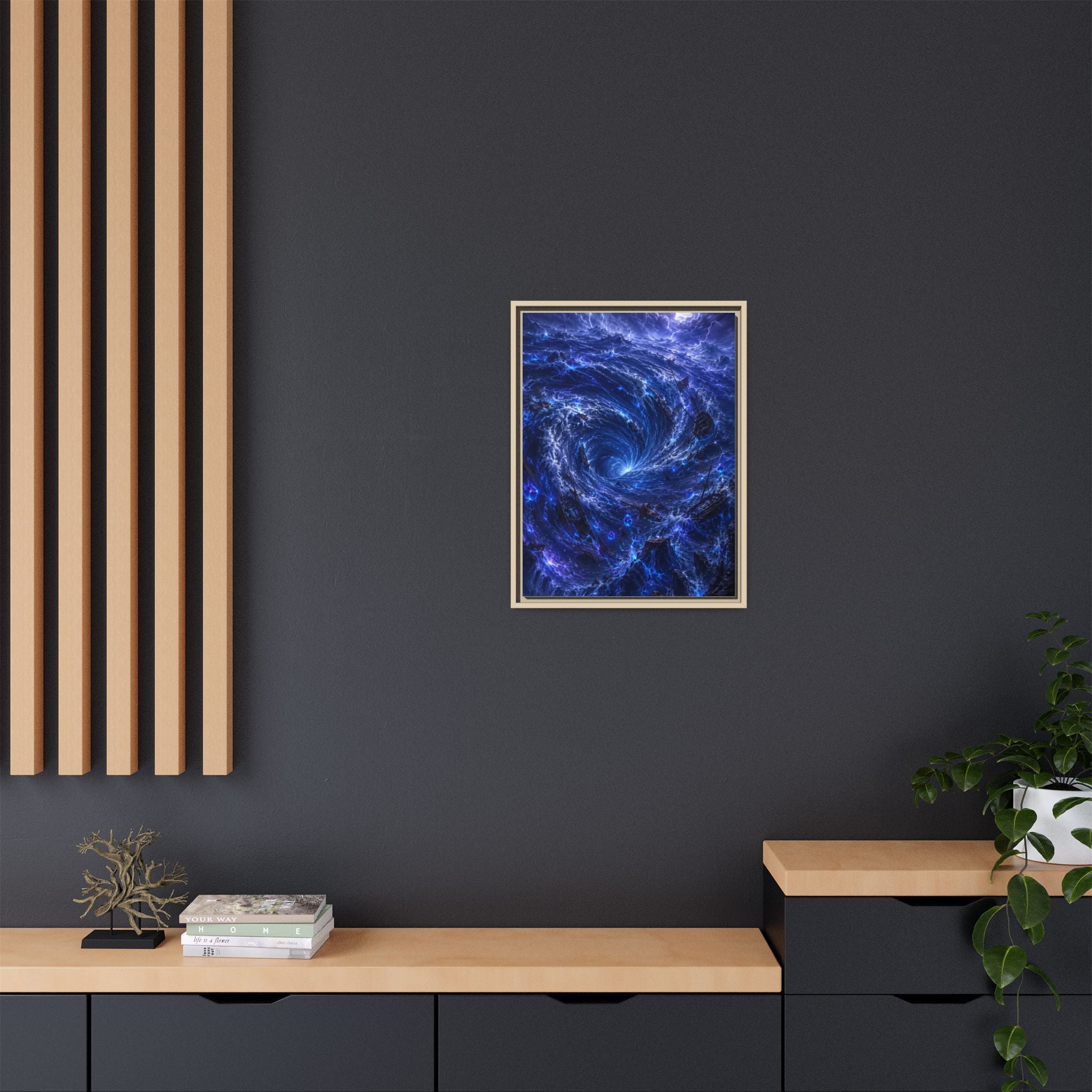 Framed Matte Canvas - Blue Cosmic Vortex Wall Art