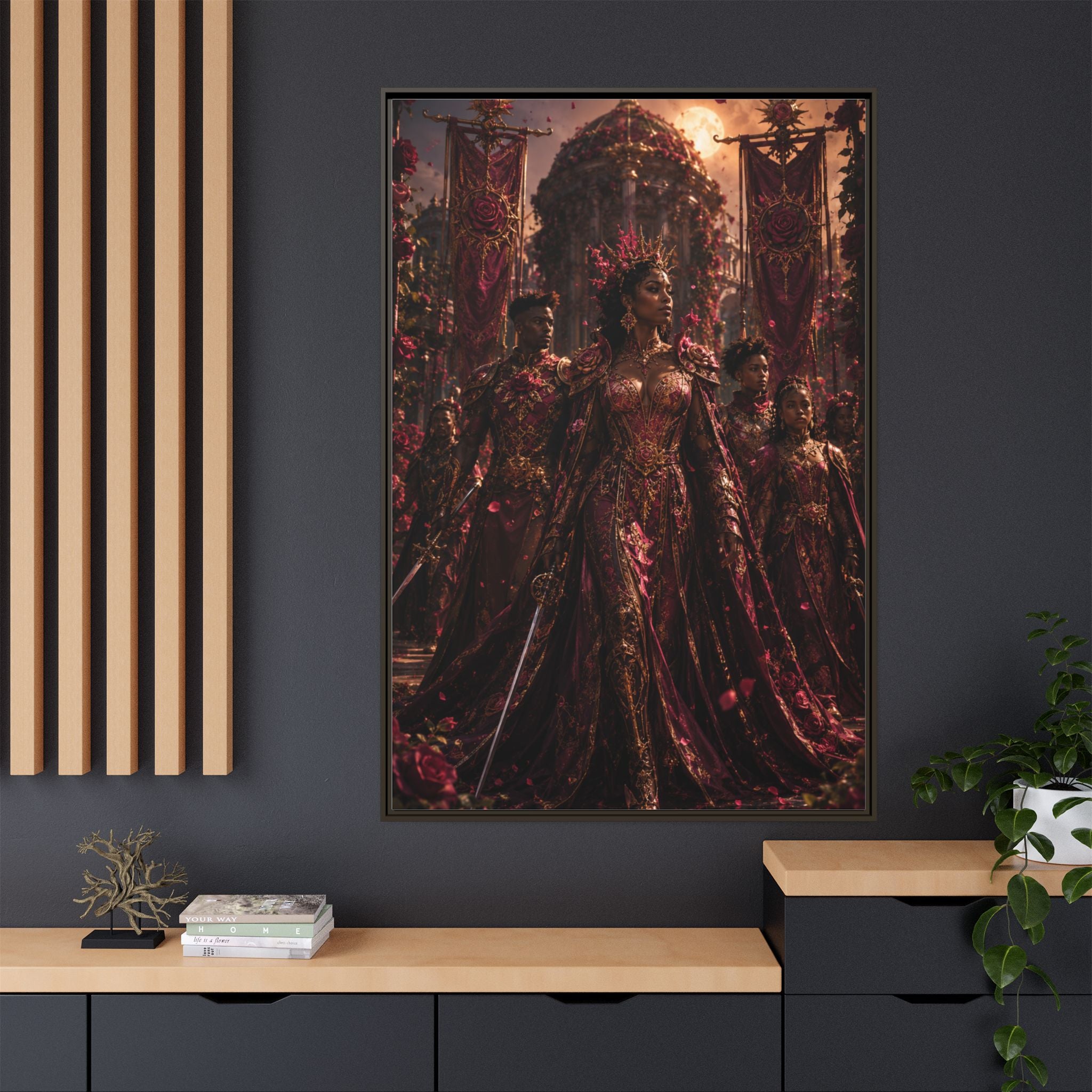 Framed Matte Canvas Art — Regal Fantasy Queen Portrait