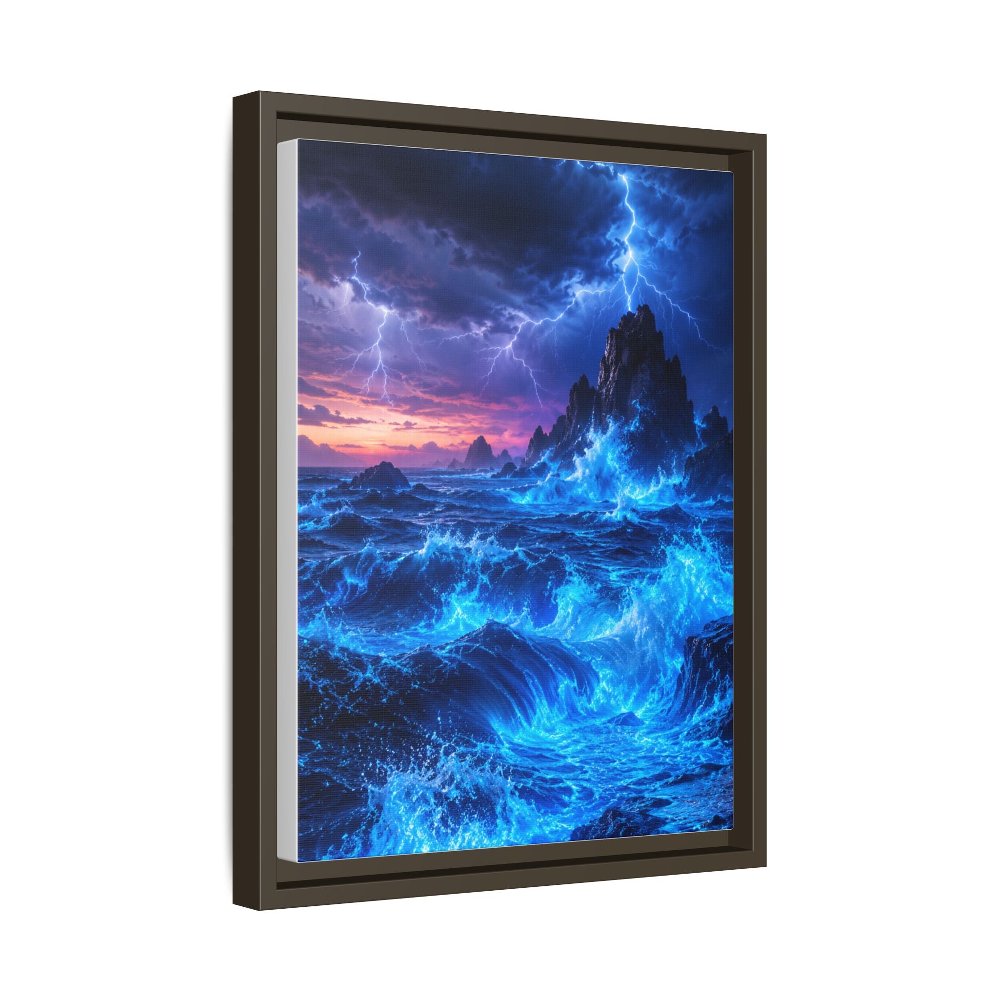 Framed Matte Canvas Art — Electric Stormy Ocean Landscape