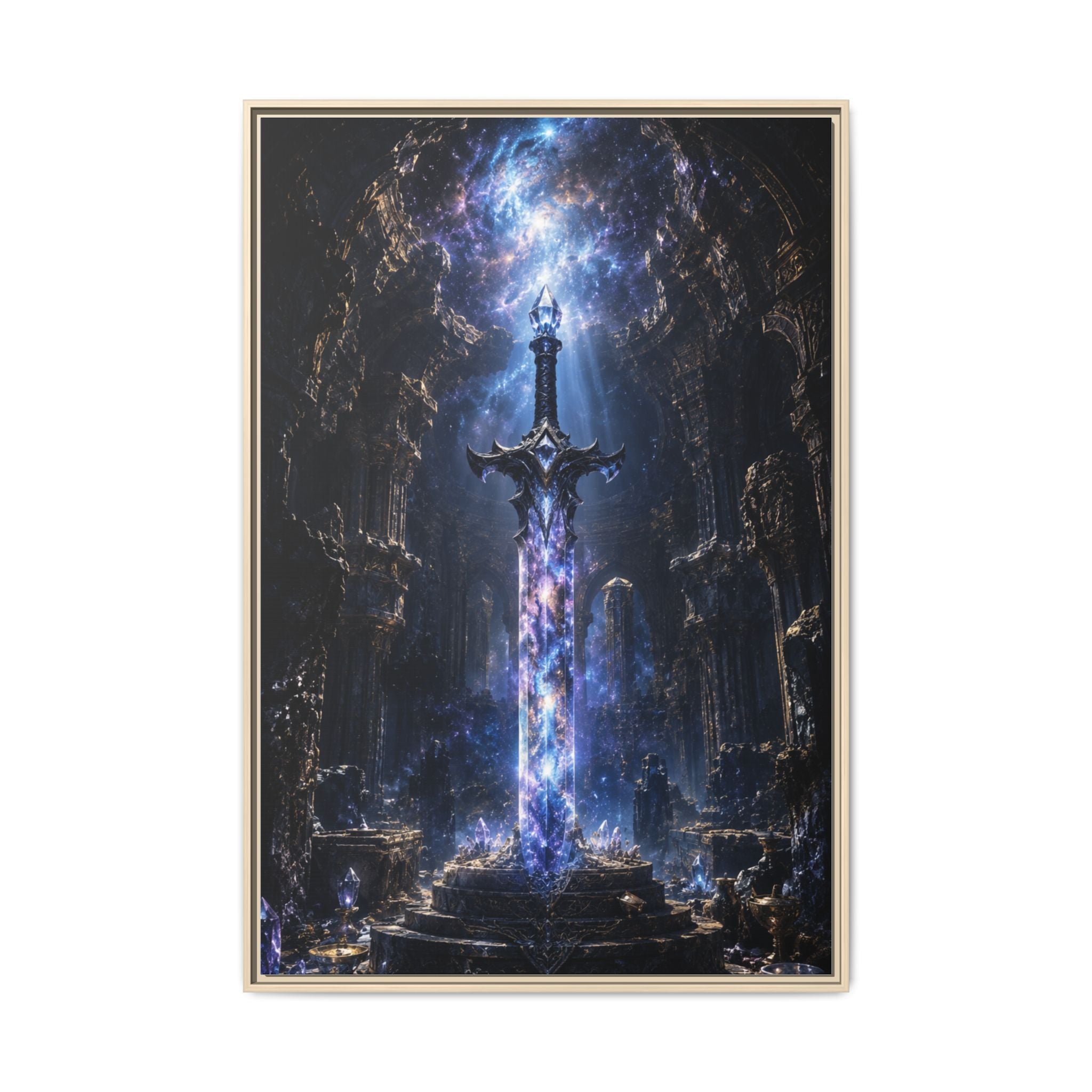Framed Fantasy Sword Canvas — Mystical Glowing Blade Wall Art