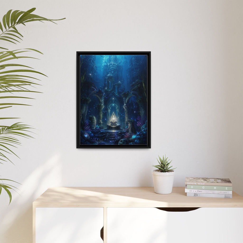 Framed Matte Canvas - Enchanted Underwater Temple Fantasy Art