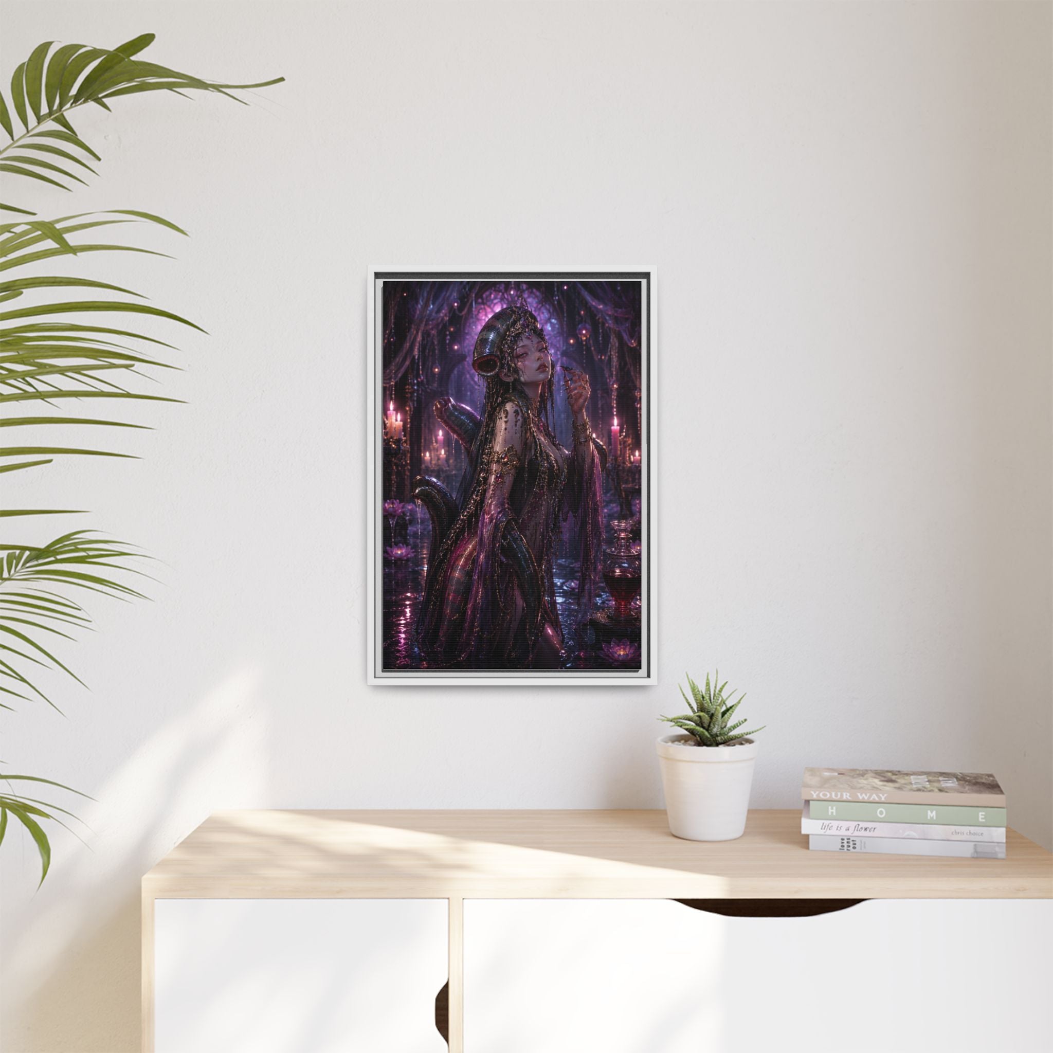 Gothic Fantasy Goddess Matte Canvas Print — Framed Dark Purple Wall Art
