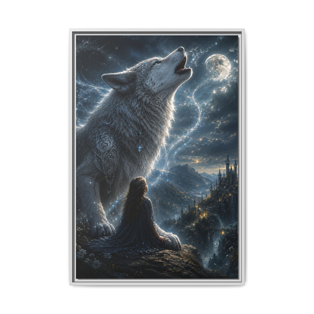 Howling Wolf Moon Matte Canvas Print — Framed Fantasy Wall Art