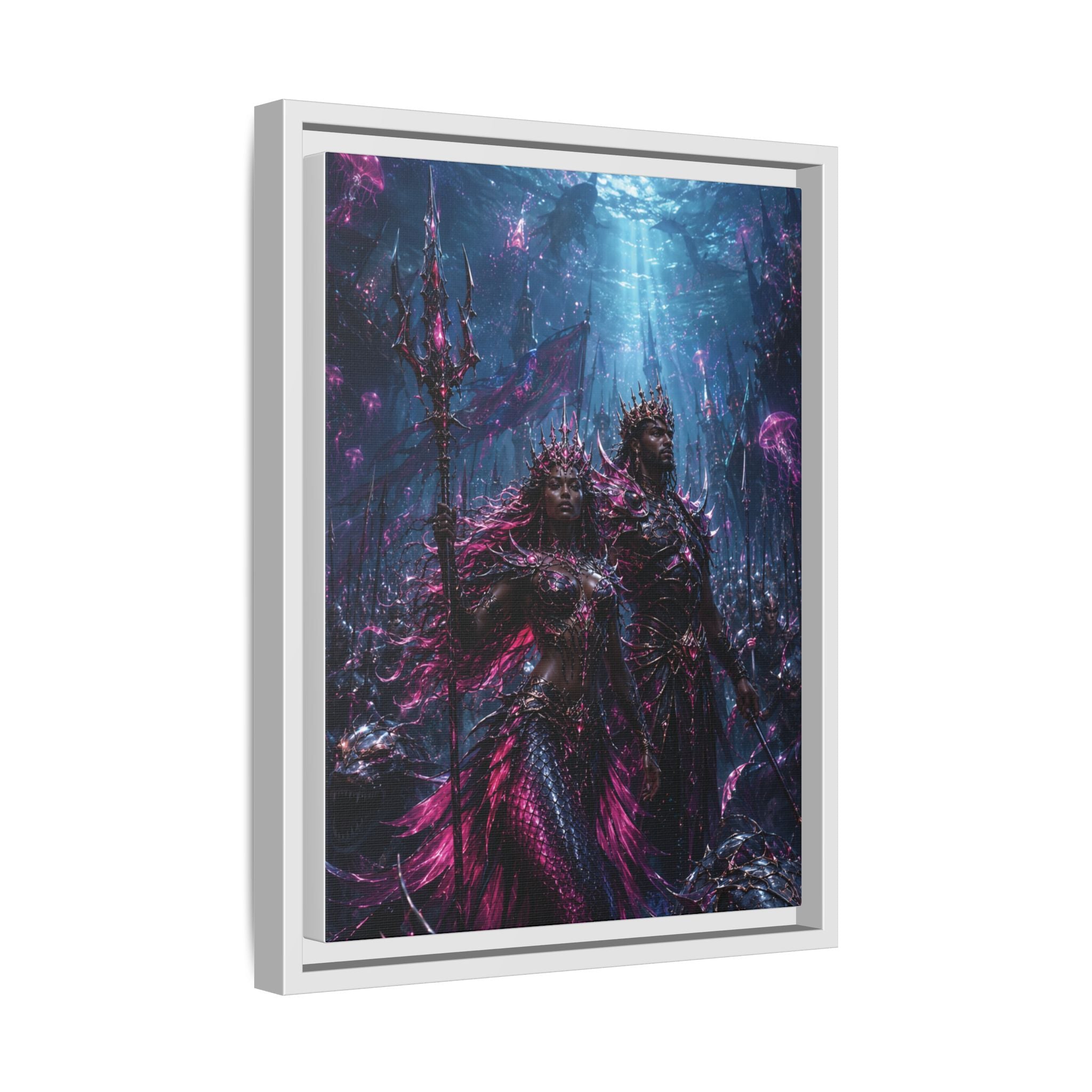 Framed Matte Canvas Print — Mystical Underwater King & Queen Artwork