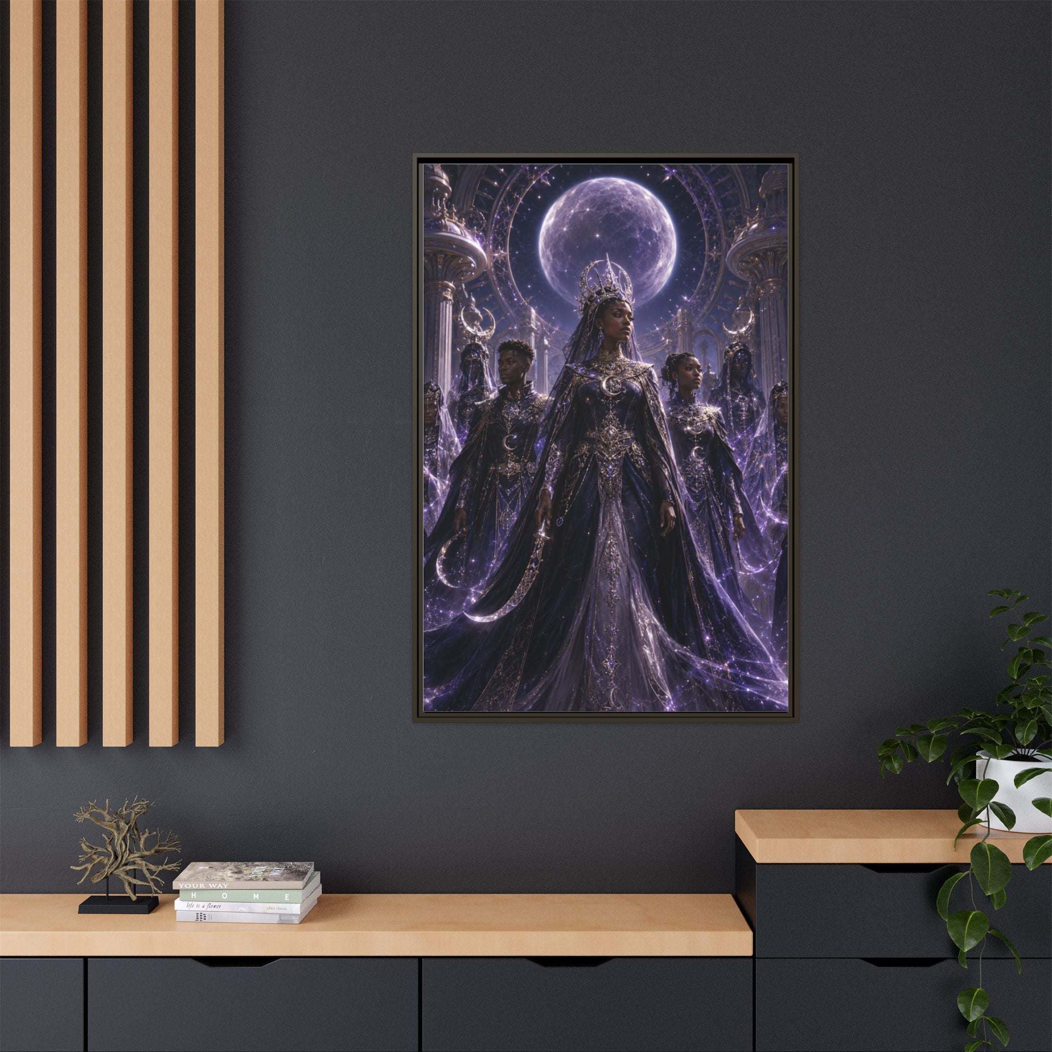 Mystic Moon Queen Framed Matte Canvas Print — Fantasy Royalty Wall Art