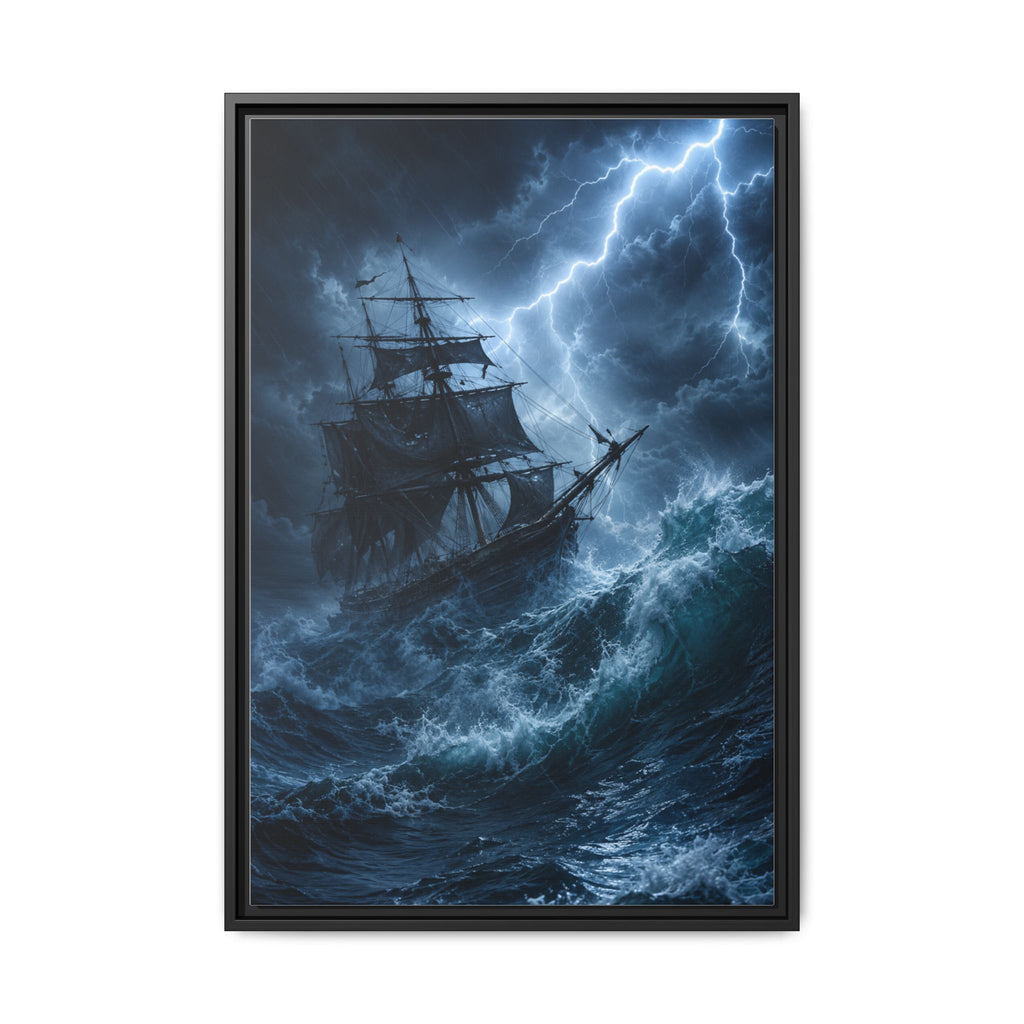 Stormy Seas Ship Painting — Framed Matte Canvas Wall Art