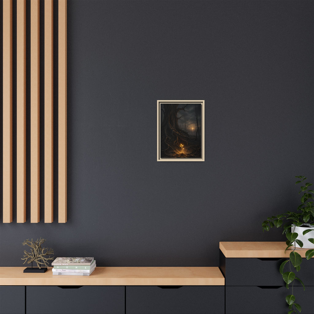 Framed Matte Canvas — Glow Sprout in Dark Forest (Ethereal Fantasy Wall Art)