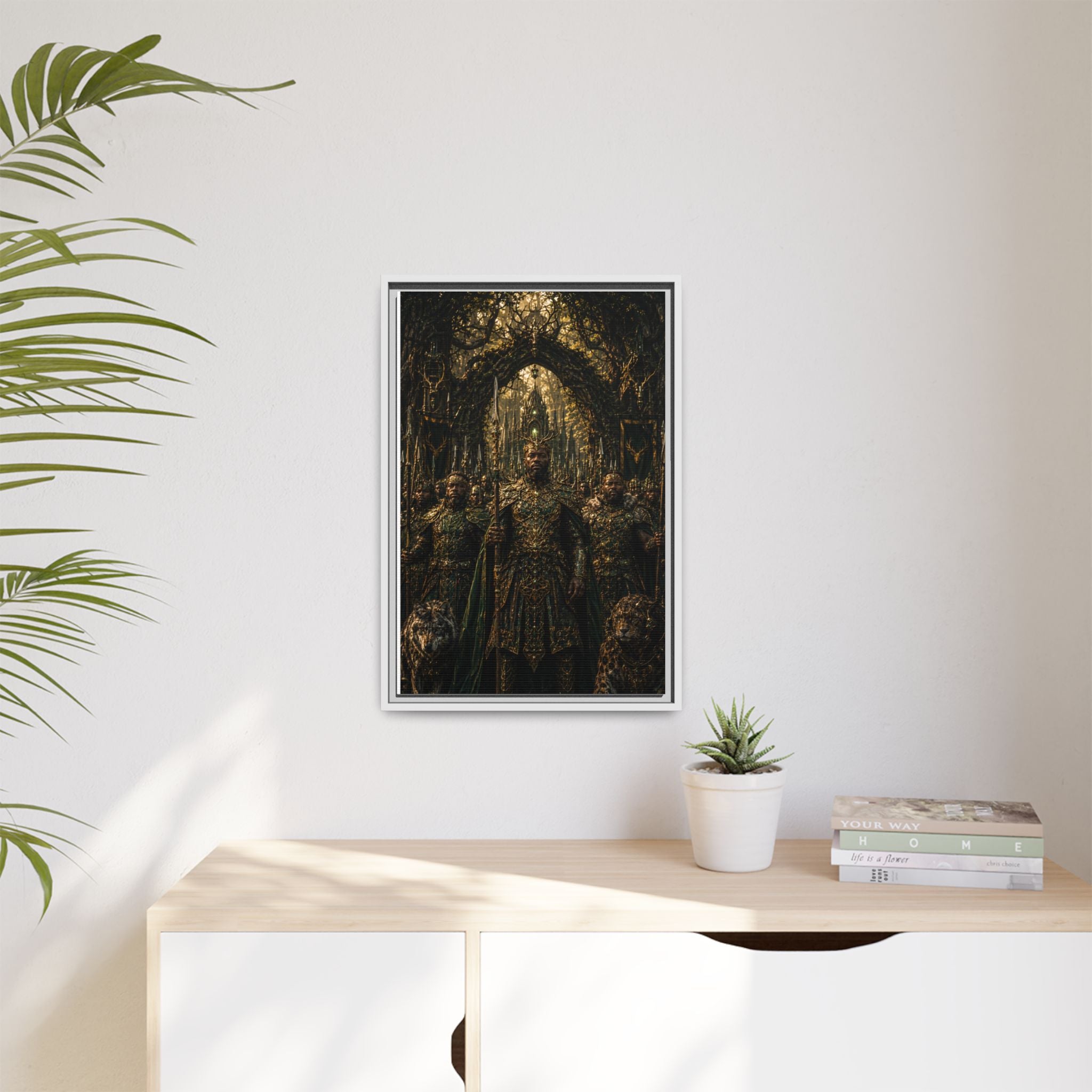 Framed Matte Canvas — Regal Fantasy King in Ornate Armor