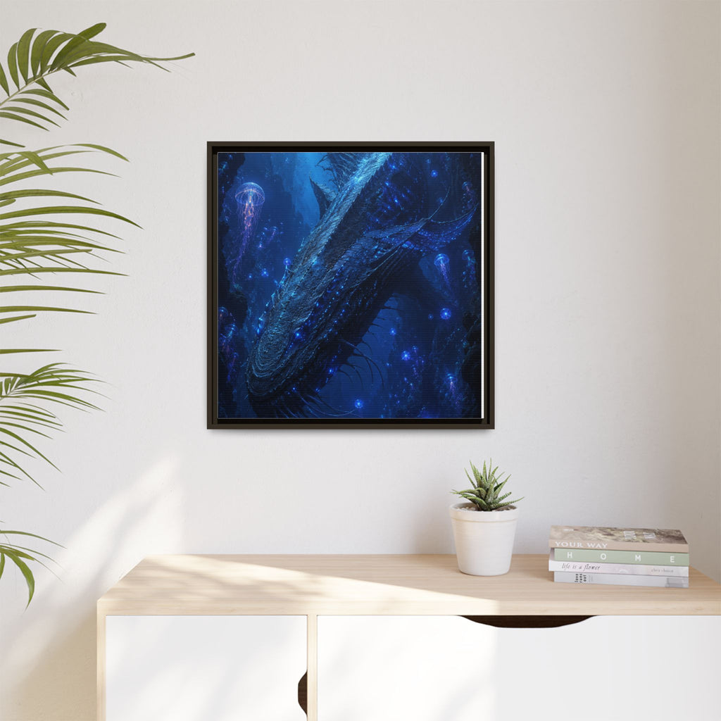 Framed Matte Canvas Art - Deep Sea Leviathan Fantasy Print