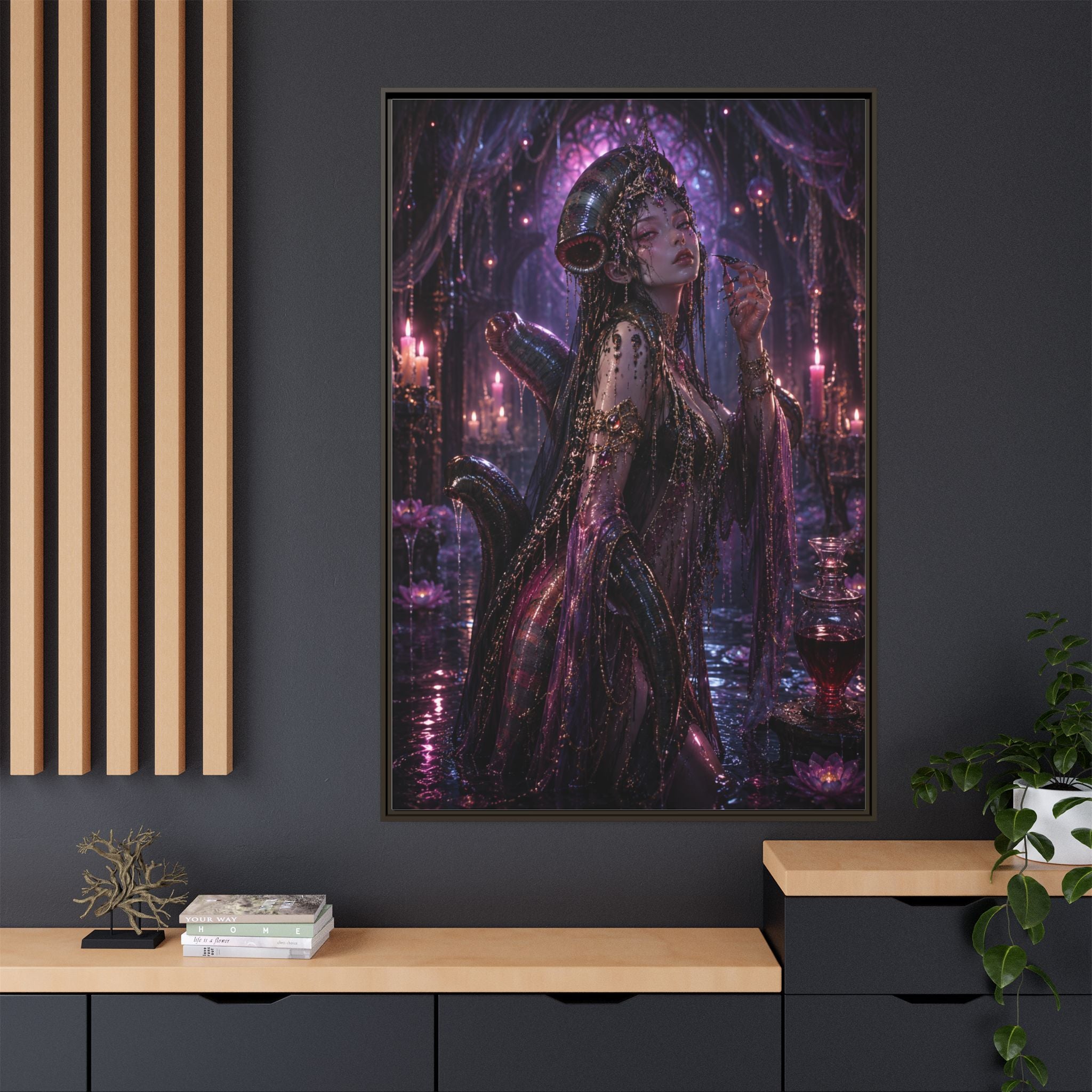 Gothic Fantasy Goddess Matte Canvas Print — Framed Dark Purple Wall Art
