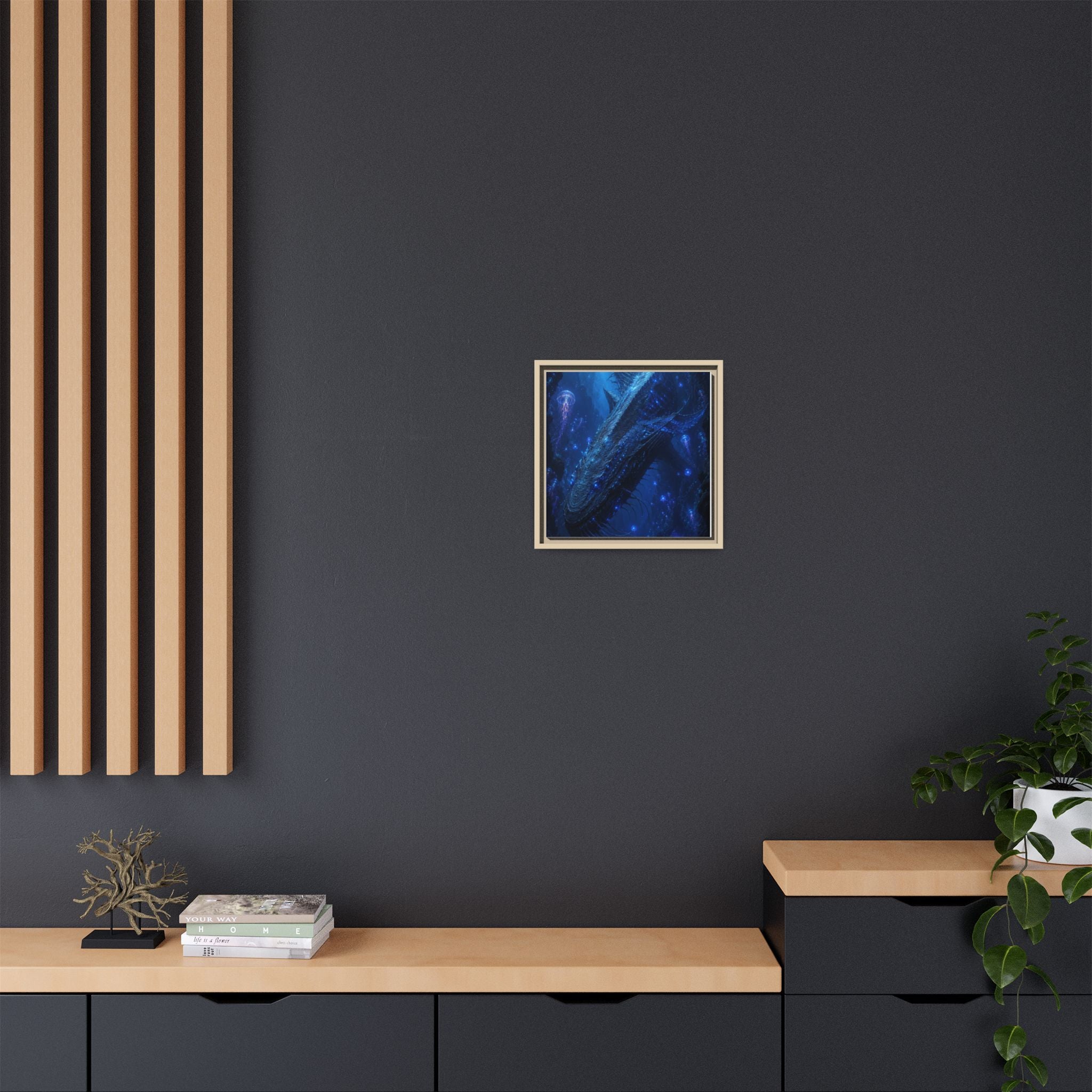 Framed Matte Canvas Art - Deep Sea Leviathan Fantasy Print