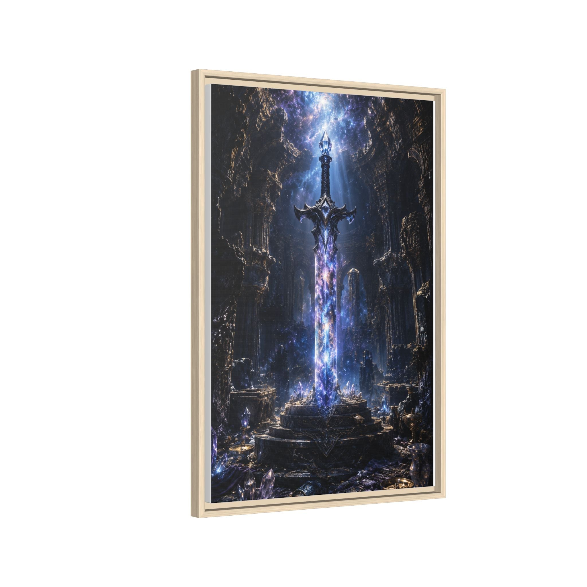 Framed Fantasy Sword Canvas — Mystical Glowing Blade Wall Art