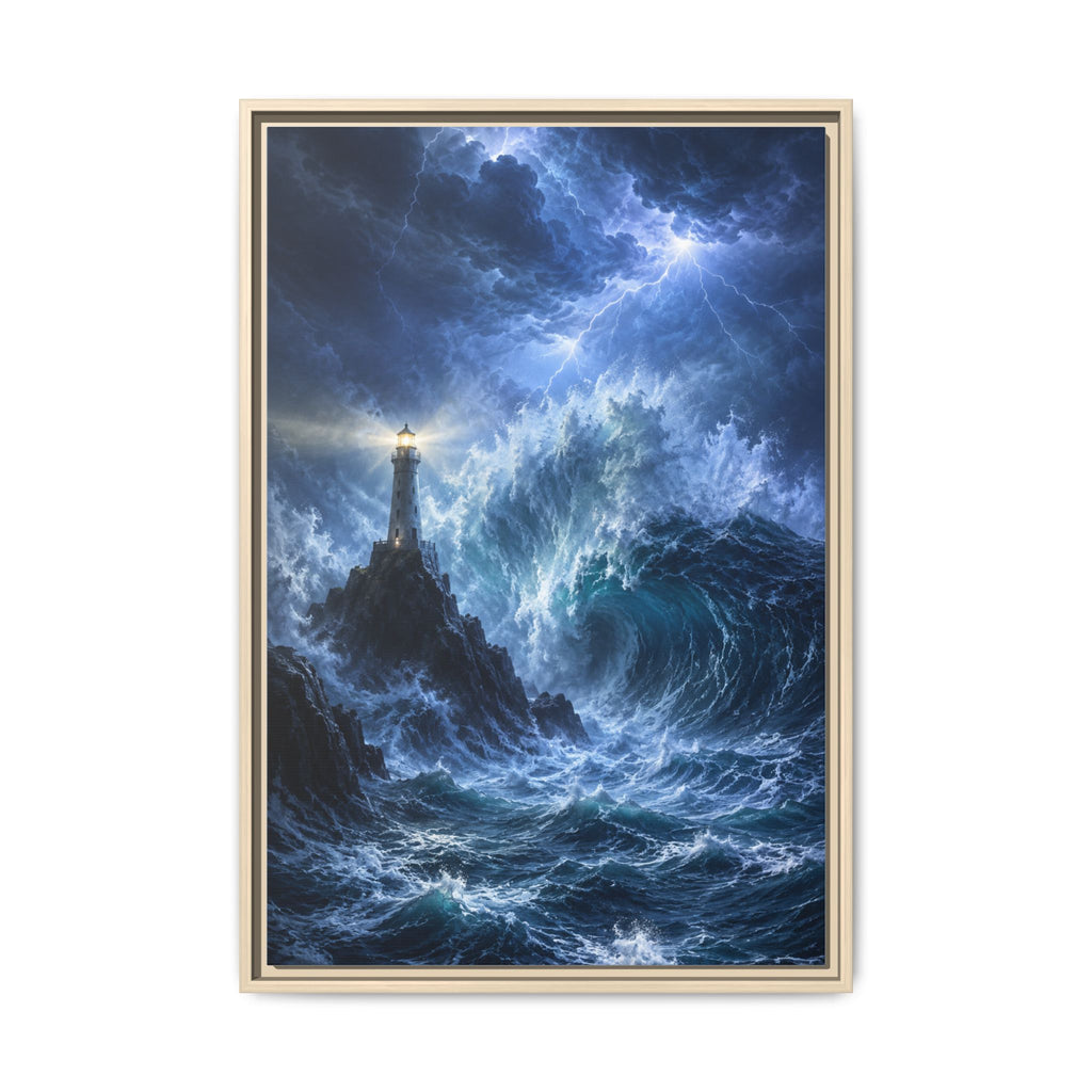 Framed Matte Canvas – Stormy Lighthouse Ocean Print