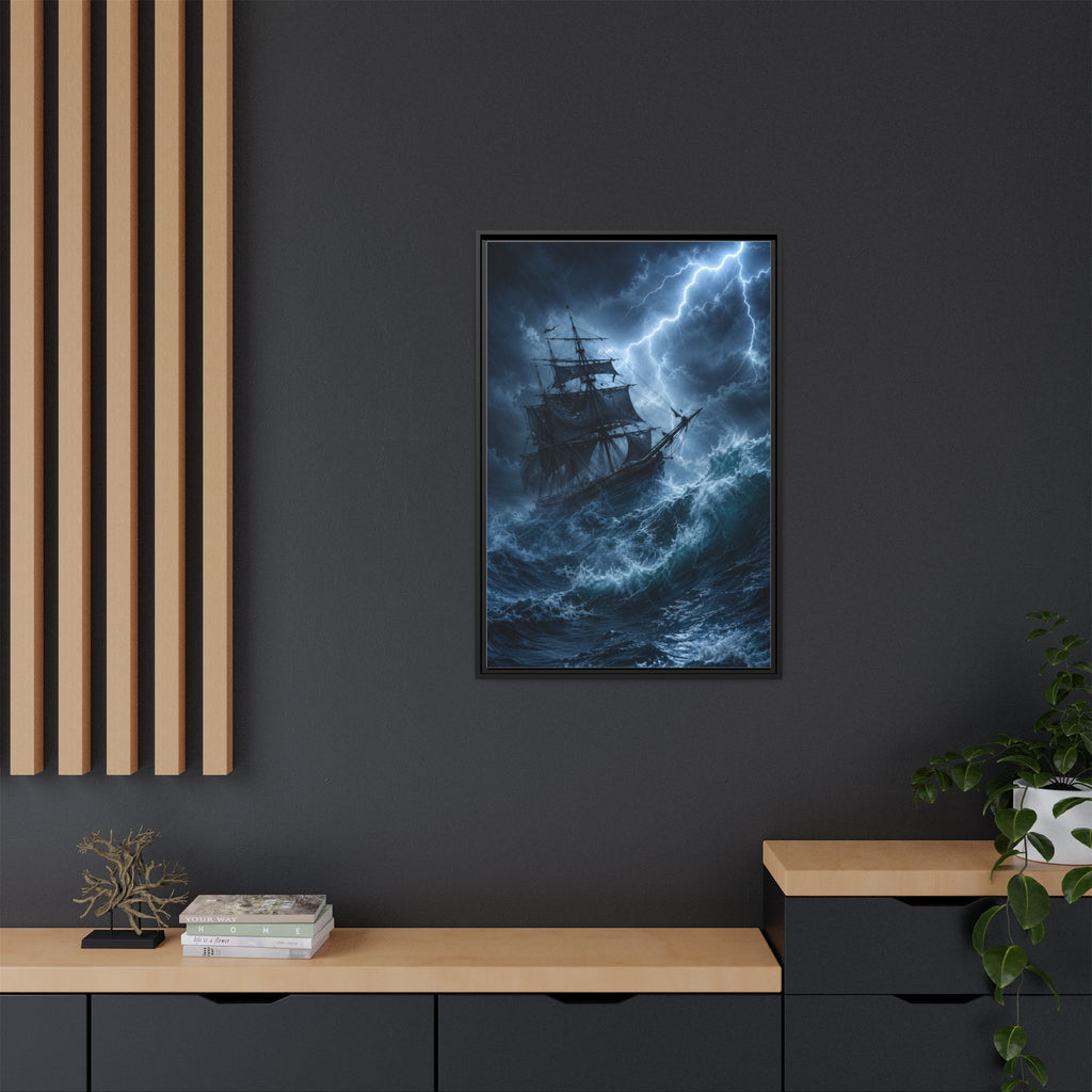 Stormy Seas Ship Painting — Framed Matte Canvas Wall Art