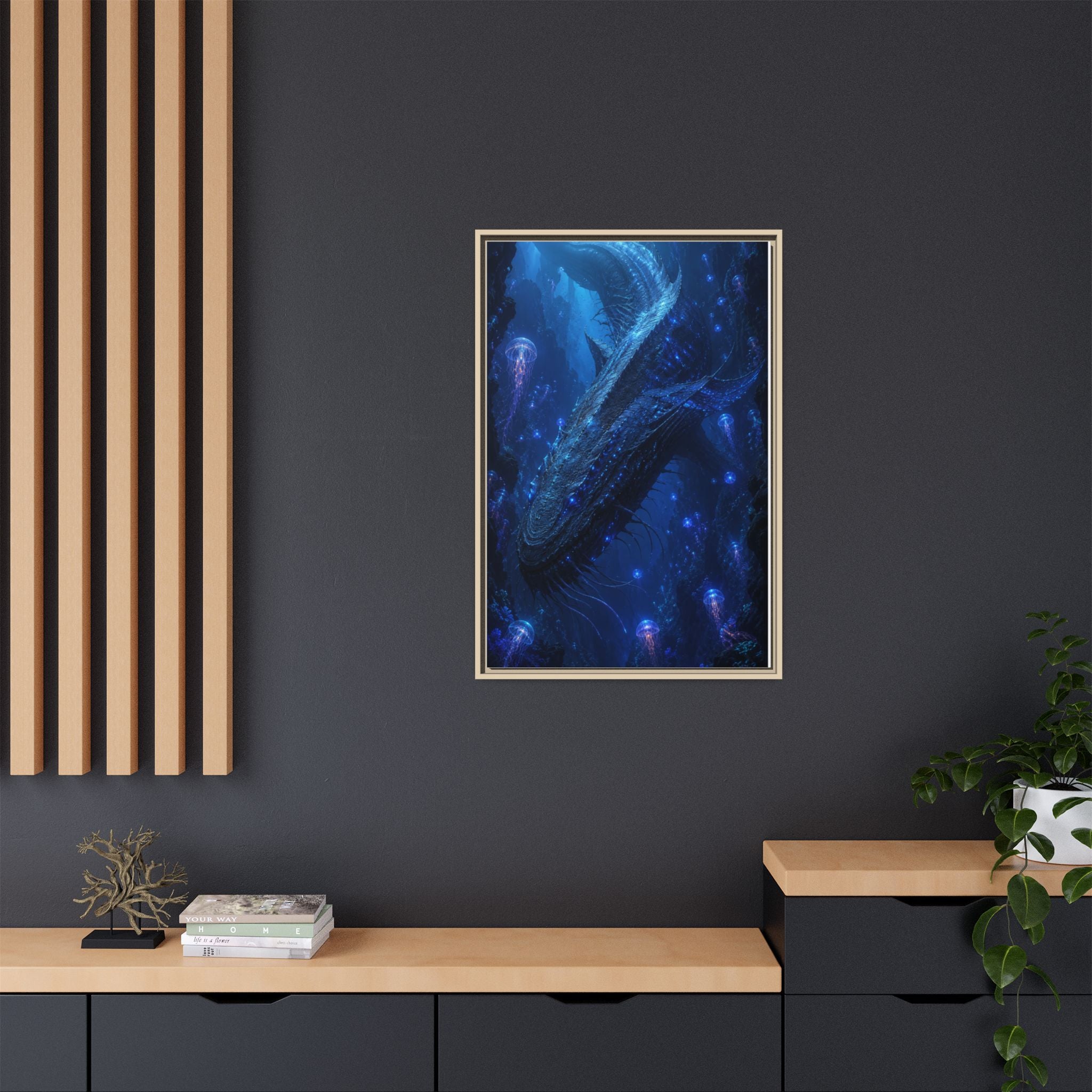 Framed Matte Canvas Art - Deep Sea Leviathan Fantasy Print