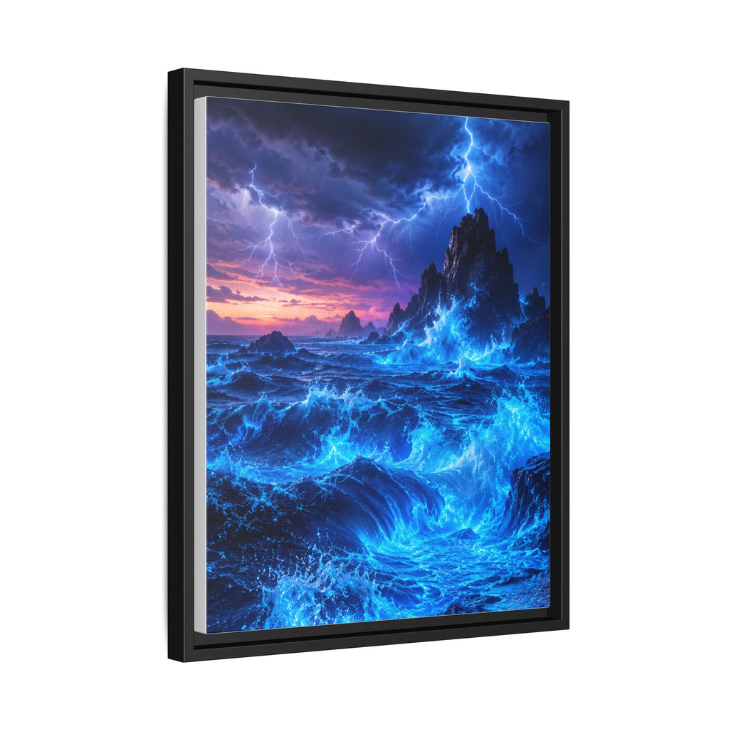 Framed Matte Canvas Art — Electric Stormy Ocean Landscape