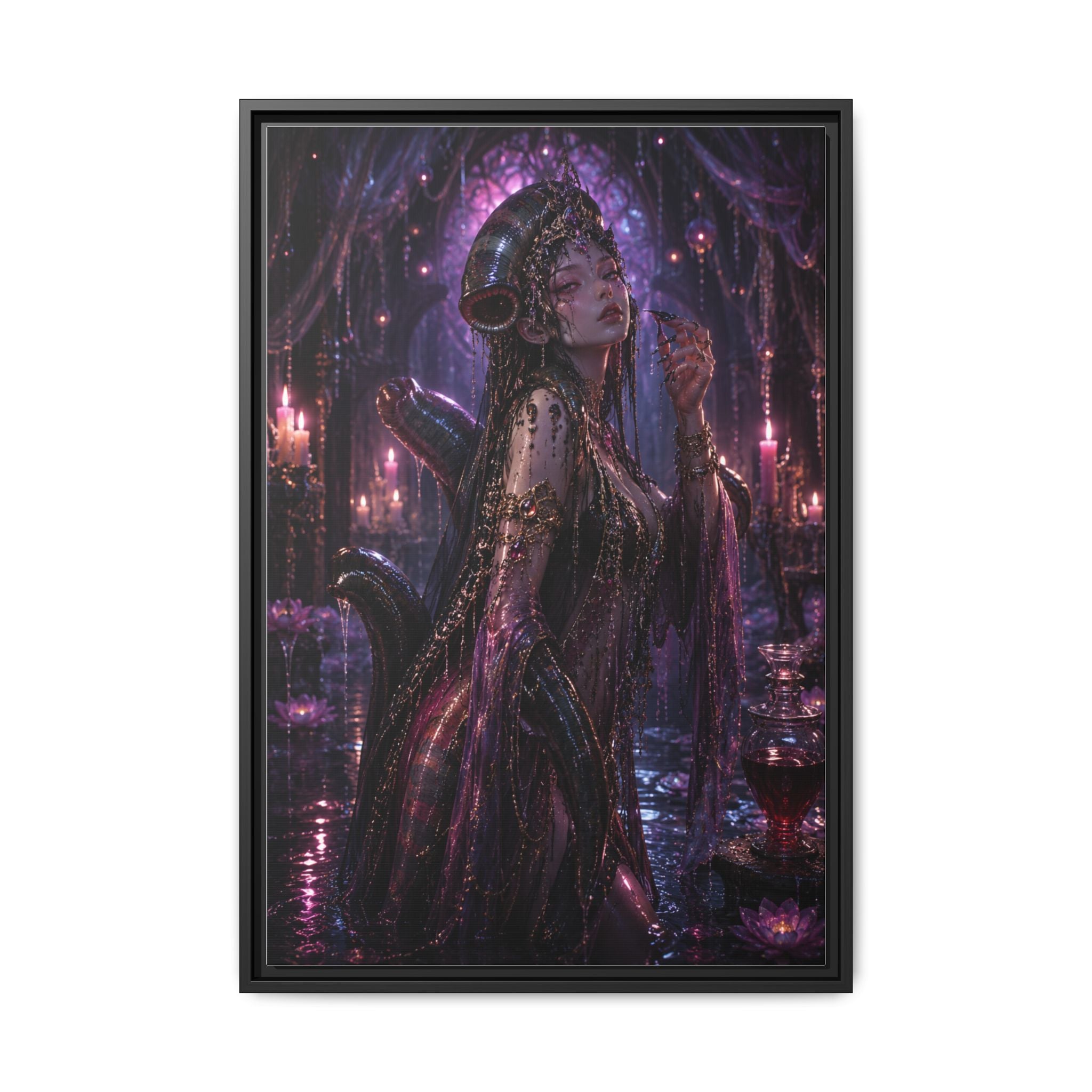 Gothic Fantasy Goddess Matte Canvas Print — Framed Dark Purple Wall Art