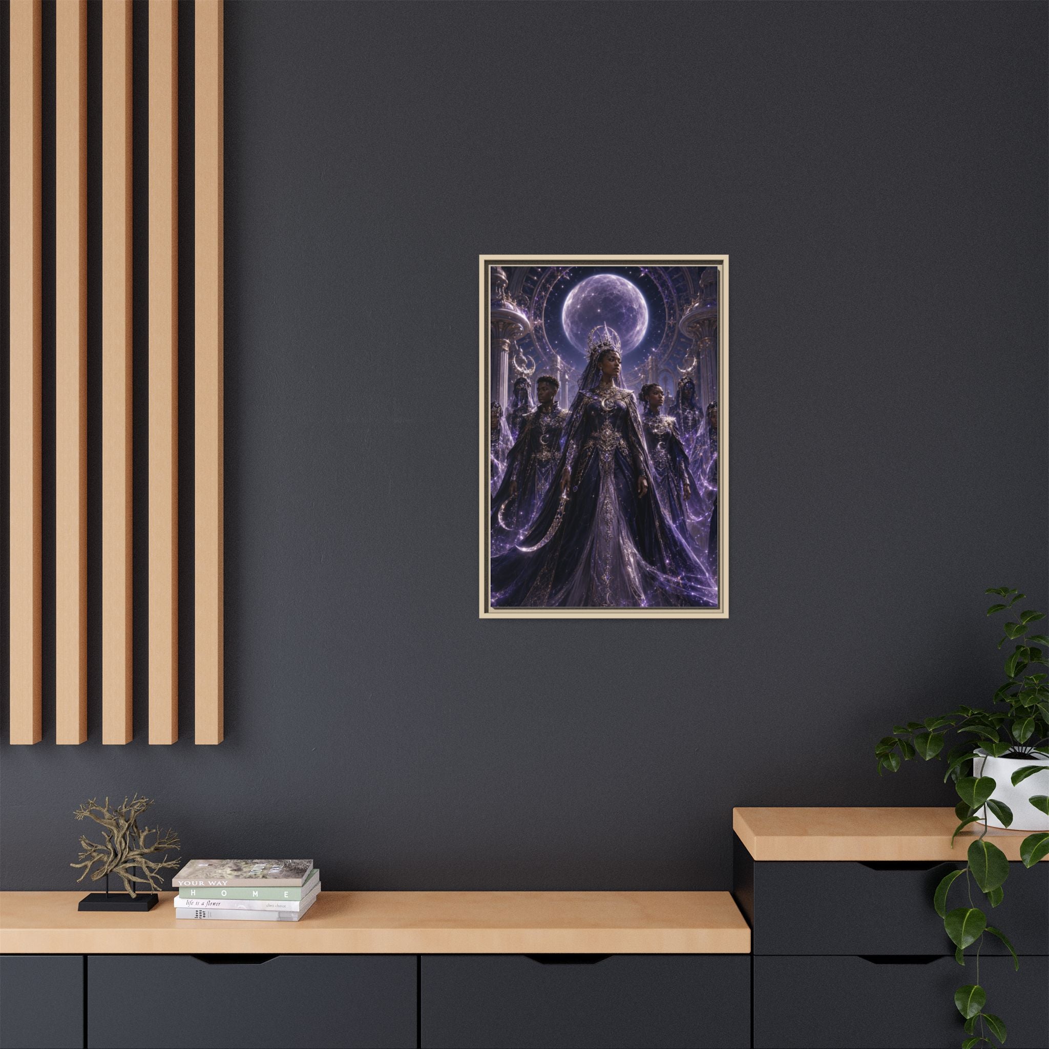 Mystic Moon Queen Framed Matte Canvas Print — Fantasy Royalty Wall Art