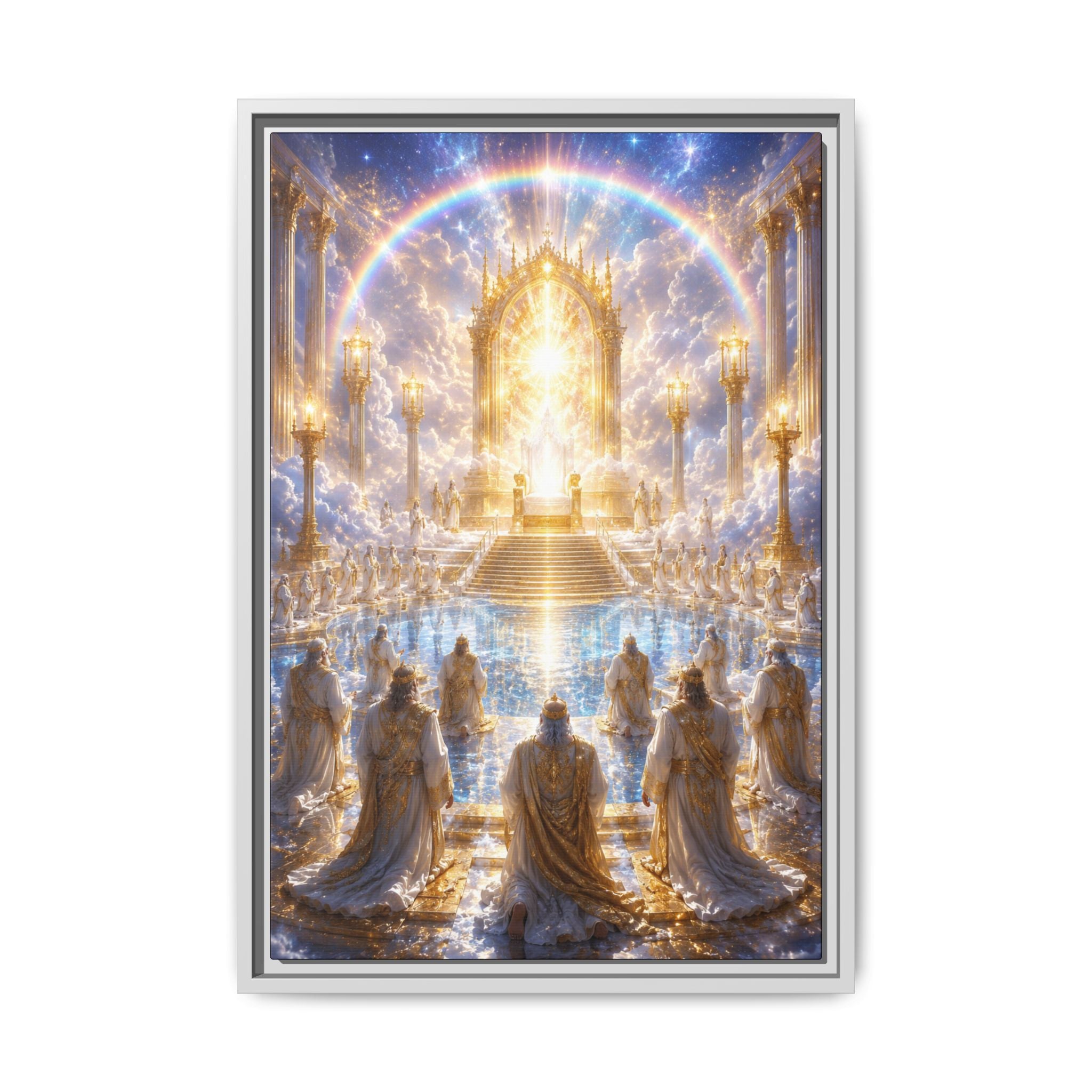 Heavenly Throne Room Matte Fine Art Paper Print — Golden Angelic Realm Wall Art
