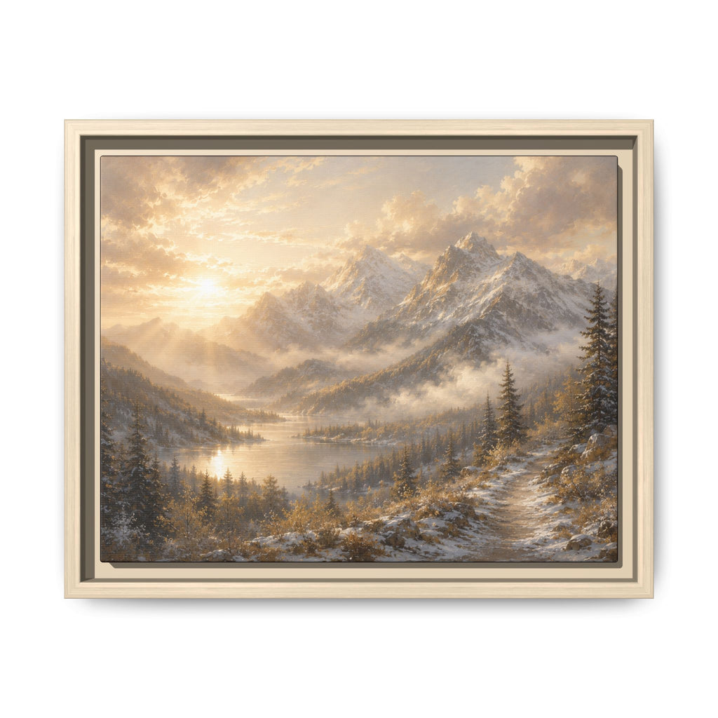 Golden Sunrise Mountain Framed Canvas Print (Framed)