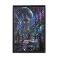 Framed Matte Canvas - Neon Sci‑Fi Cityscape Wall Art